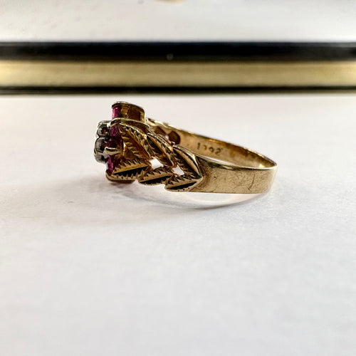 9ct yellow gold pink Sapphire and diamond Ring K1/2 image 1