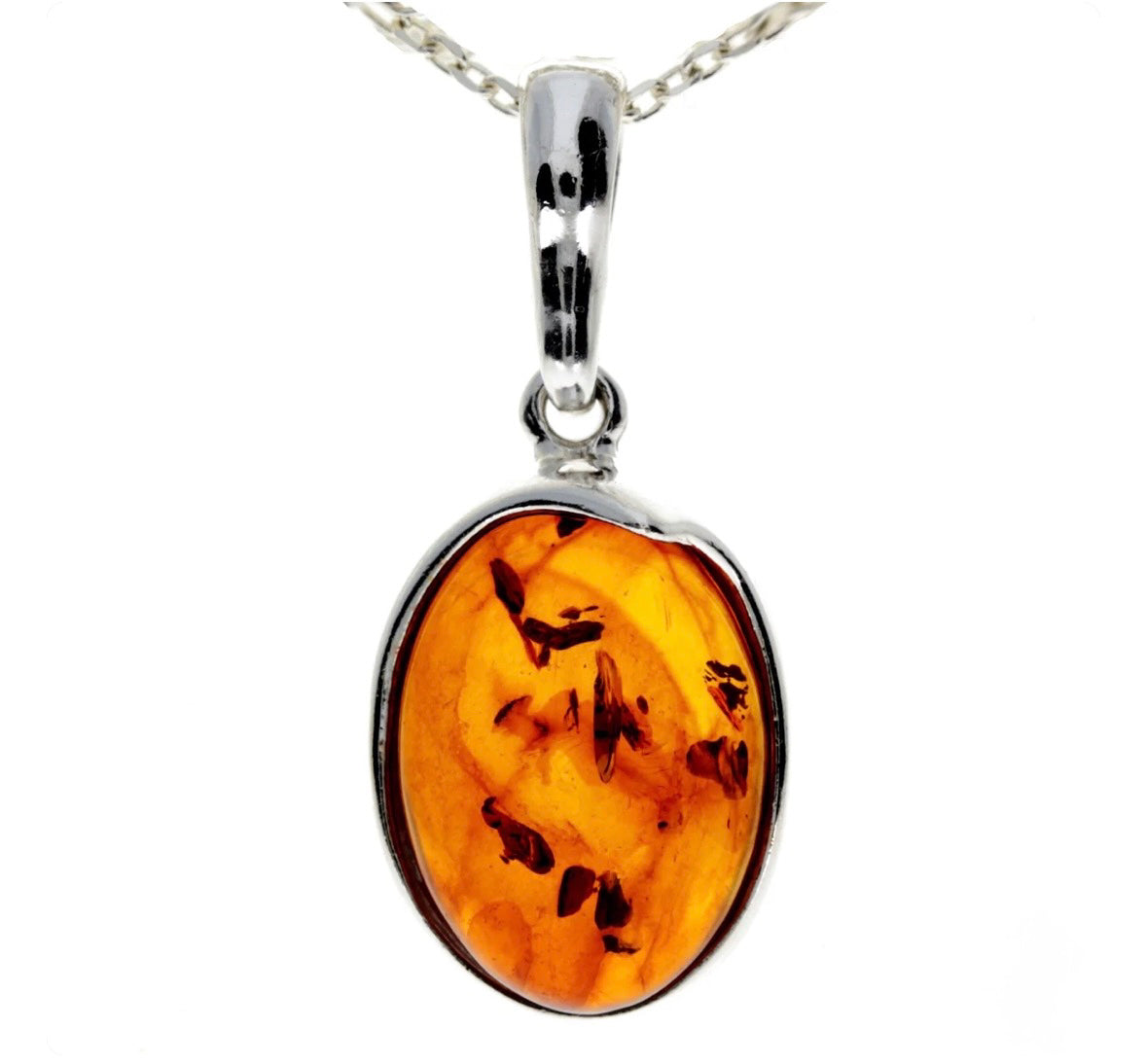 925 Sterling Silver & Genuine Baltic Amber Classic Oval Pendant image 0