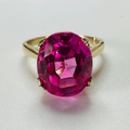 Hand cut Synthetic Sapphire Vivid Pink Yellow 9ct yellow gold ring size M1/2 image 0