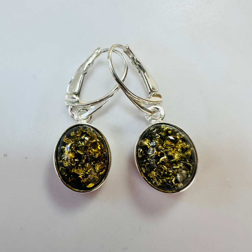 New Sterling silver Green Amber Drop Earrings image 3