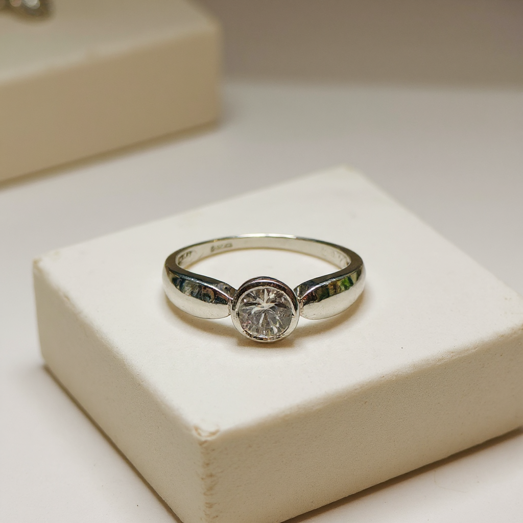 9ct White Gold and White Zircon ring size N1/2 image 0