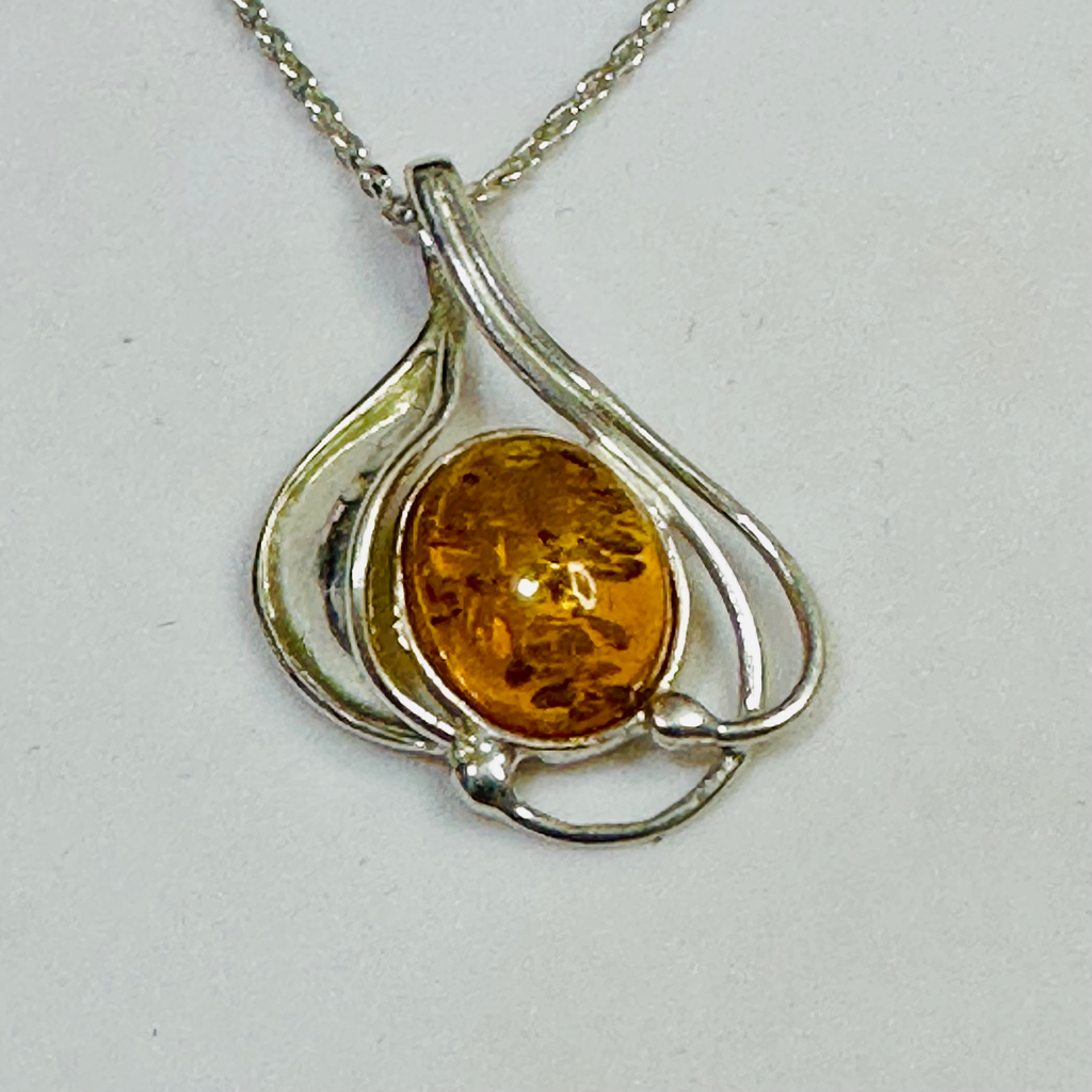Sterling silver Amber necklace 18in chain image 1