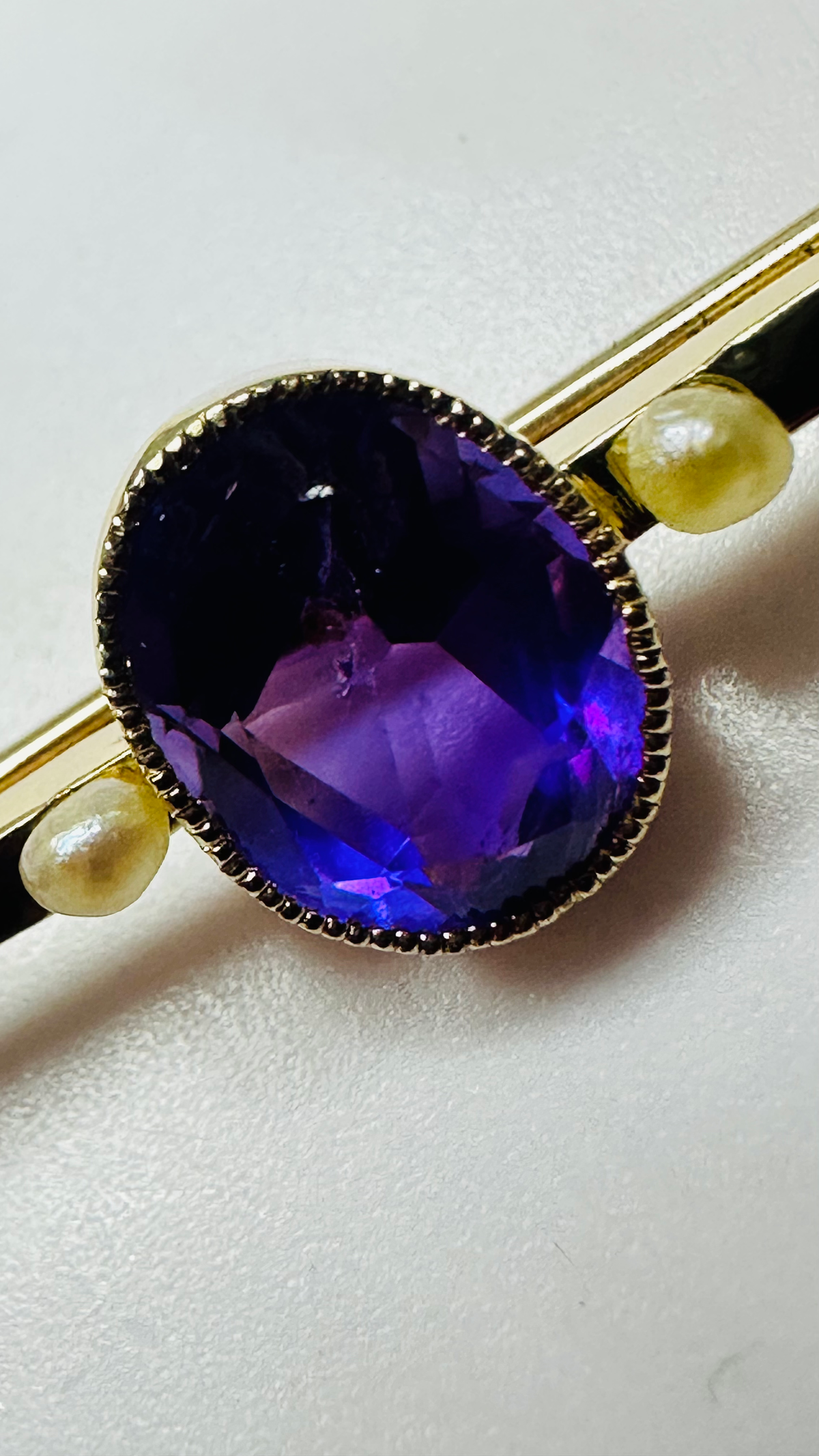 Antique 14ct Deep Purple amethyst and pearl brooch 54mm image 2