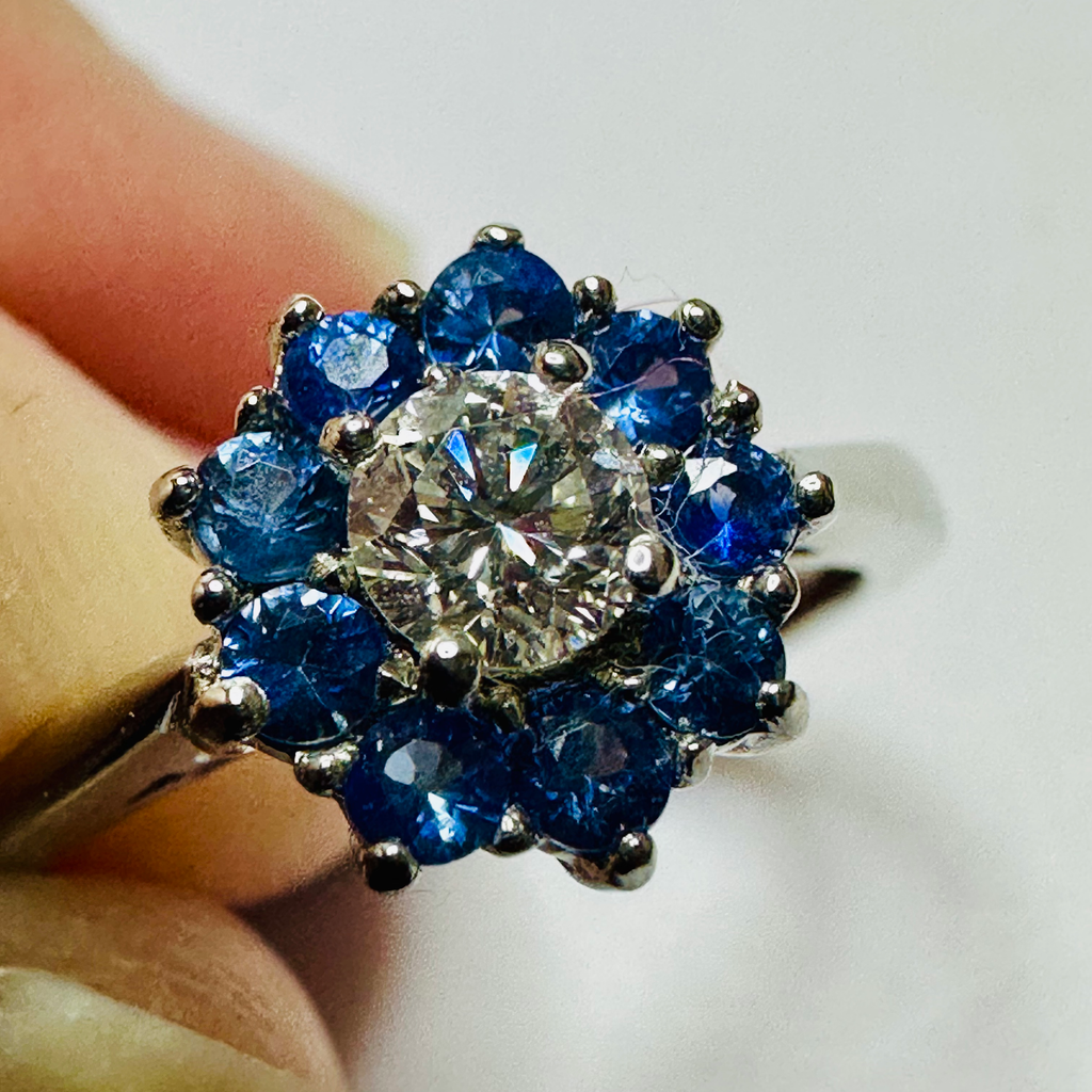 New  Platinum Diamond and Sapphire ring size m image 8