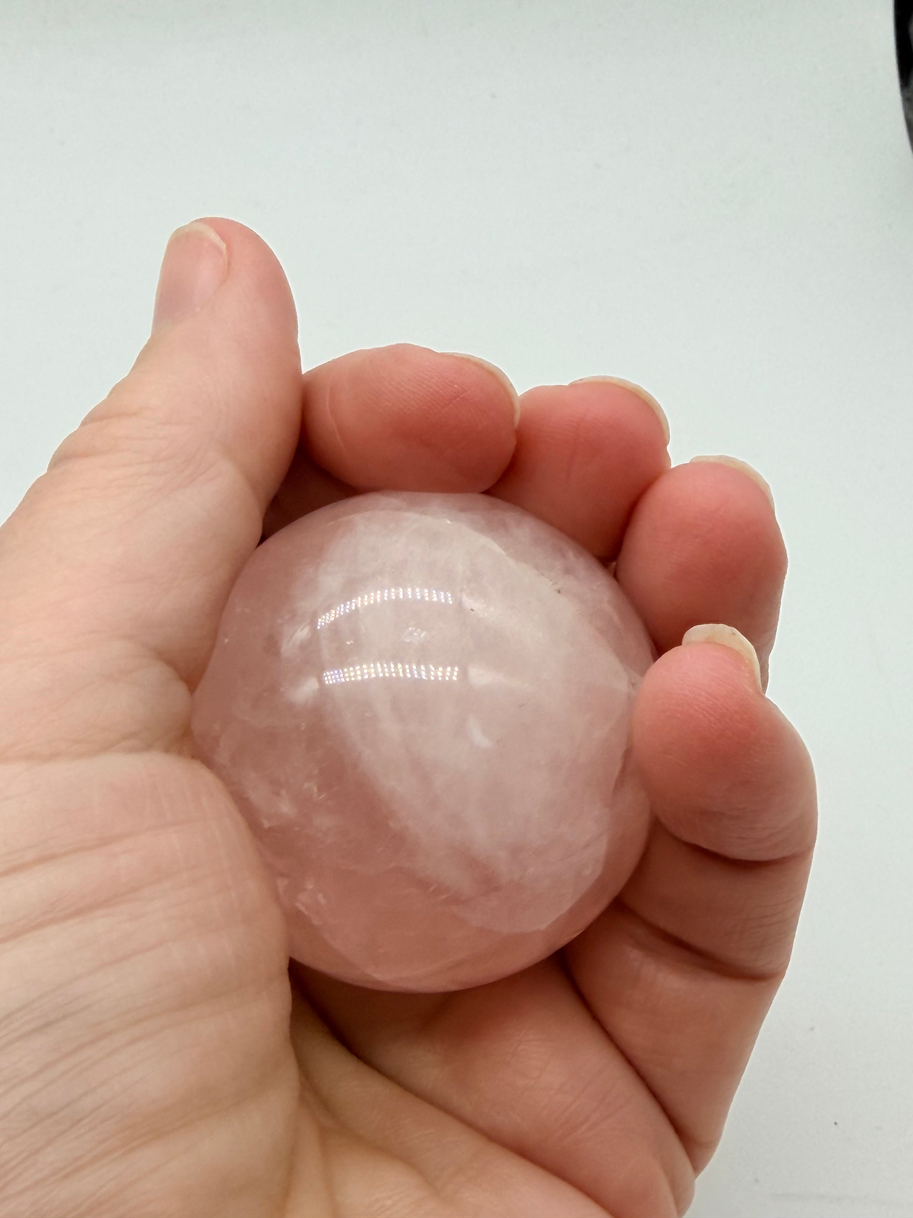 Rose quartz sphere on wood stand 45mm image 4