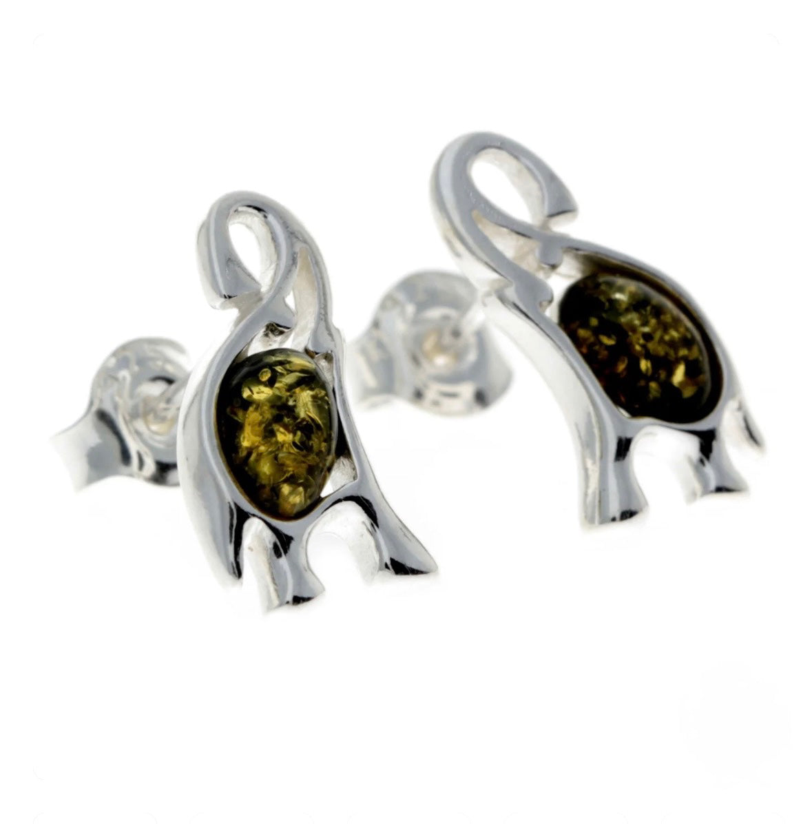 925 Sterling Silver & Baltic Amber Elephant Stud Earrings image 0