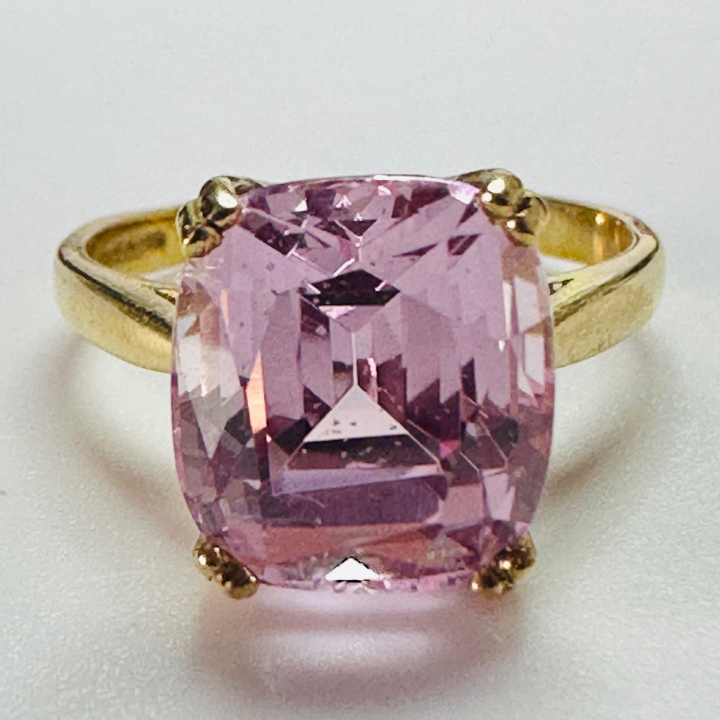 Hand cut Synthetic Sapphire Pale Pink Yellow 9ct yellow gold ring sizeN image 1