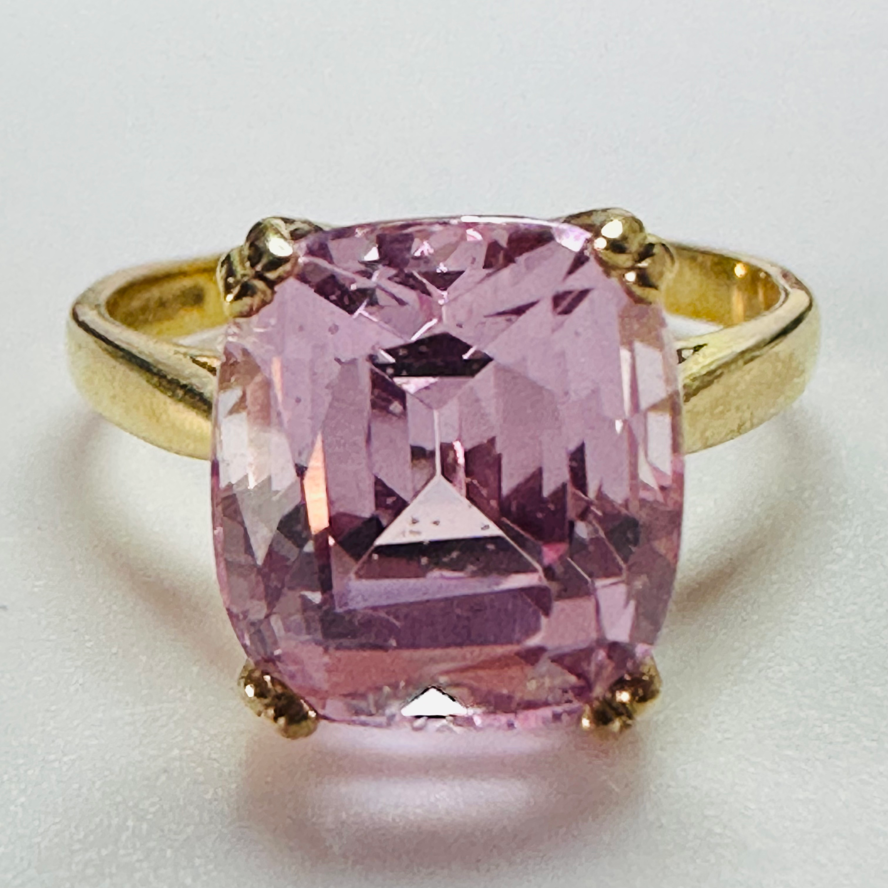 Hand cut Synthetic Sapphire Pale Pink Yellow 9ct yellow gold ring sizeN image 1