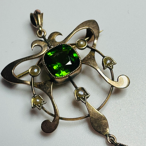 Antique pendant/brooch green gemstone doublet and a blue sapphire image 1