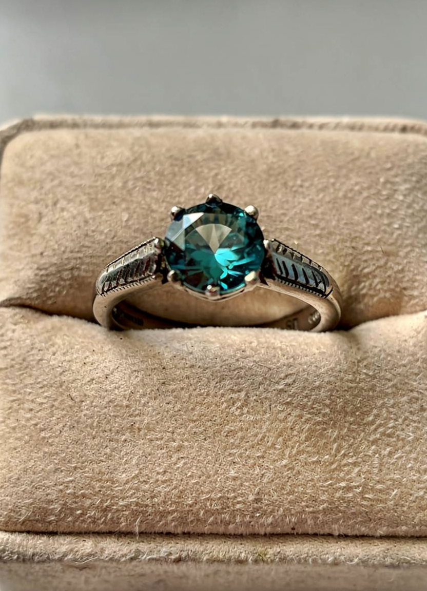 Art deco Blue Zircon Ring 18ct and silver size N1/2 image 0