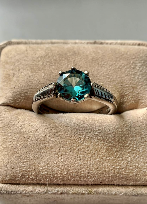 Art deco Blue Zircon Ring 18ct and silver size N1/2 image 0