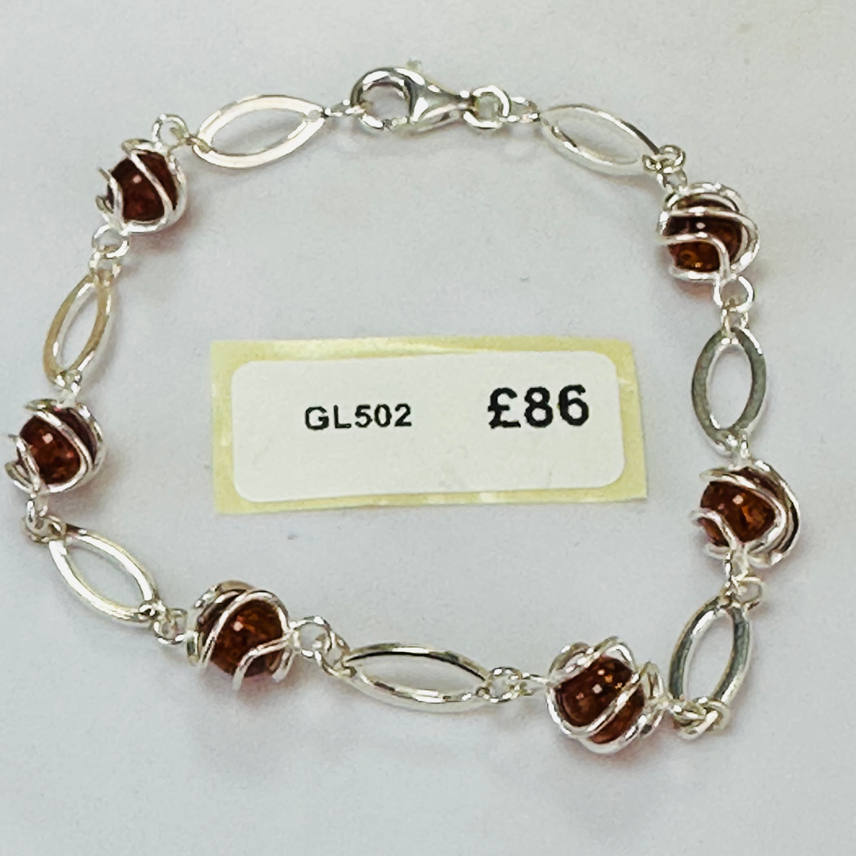 New Sterling Silver Amber Cognac Bracelet 8 inch adjustable image 1