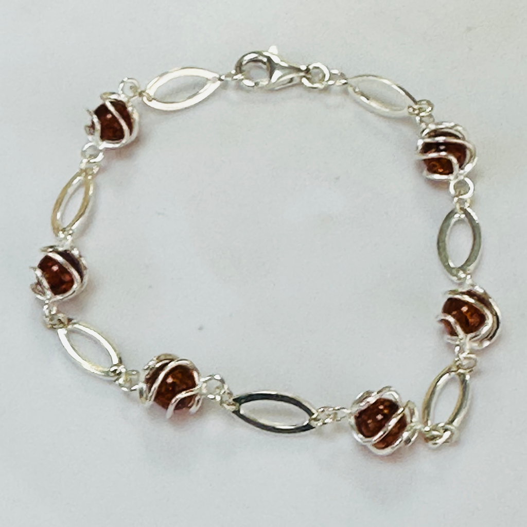 New Sterling Silver Amber Cognac Bracelet 8 inch adjustable image 6
