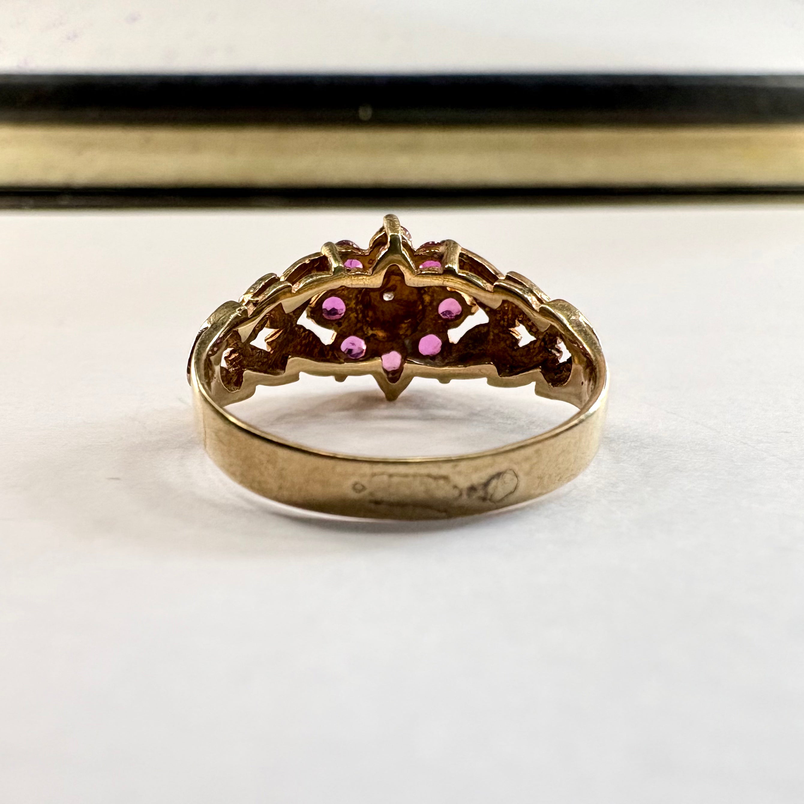 9ct yellow gold pink Sapphire and diamond Ring K1/2 image 2