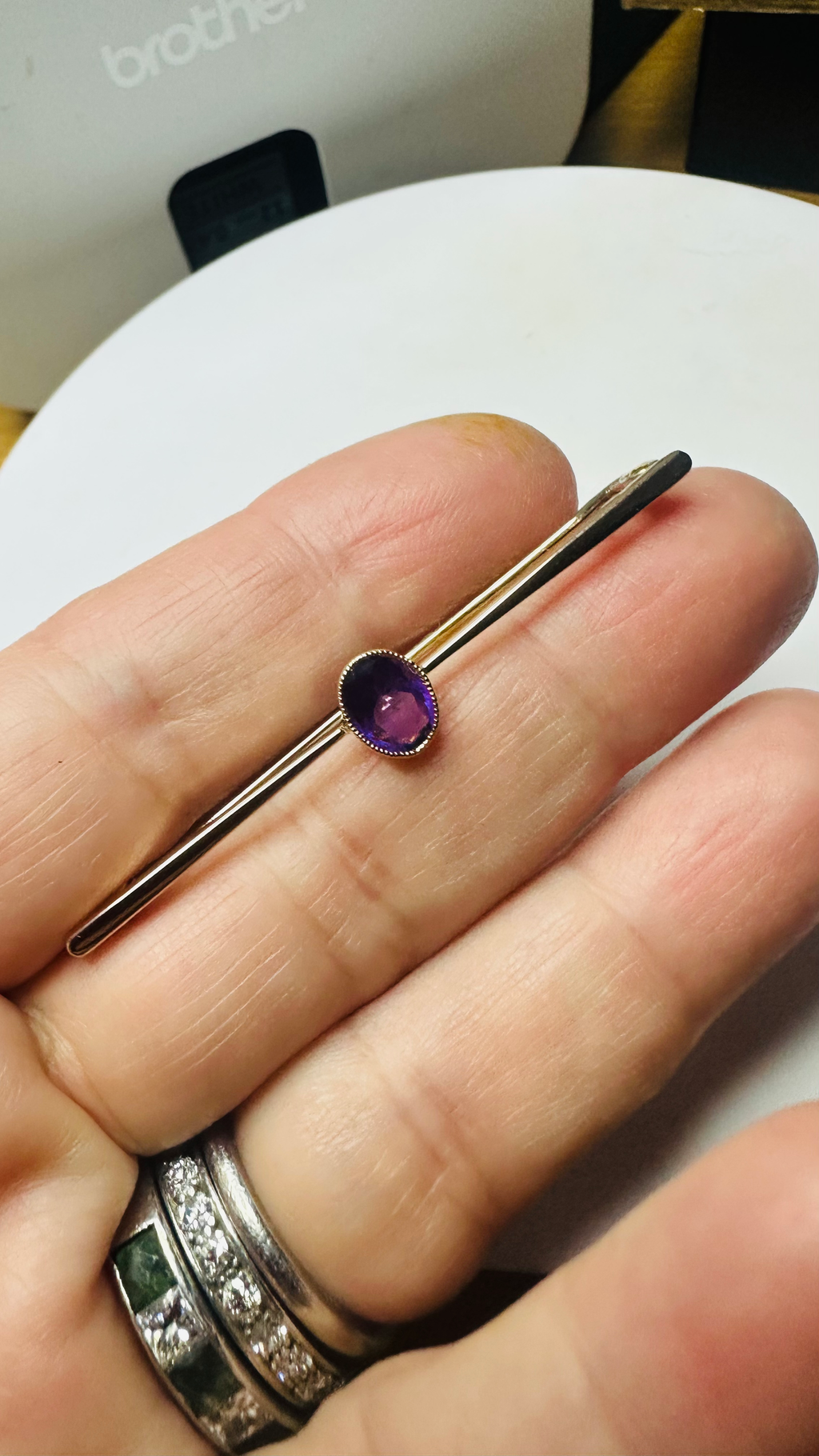 9ct yellow gold and Amethyst brooch 55 mm mill grain setting image 2