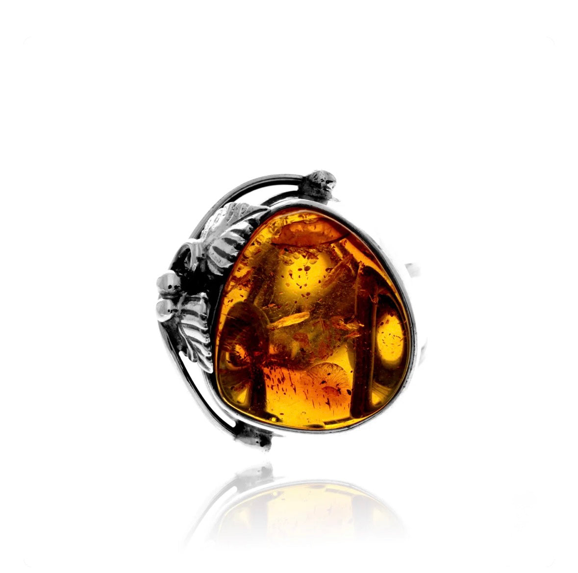 925 Sterling Silver & Genuine Cognac Baltic Amber Ring - Adjustable image 0