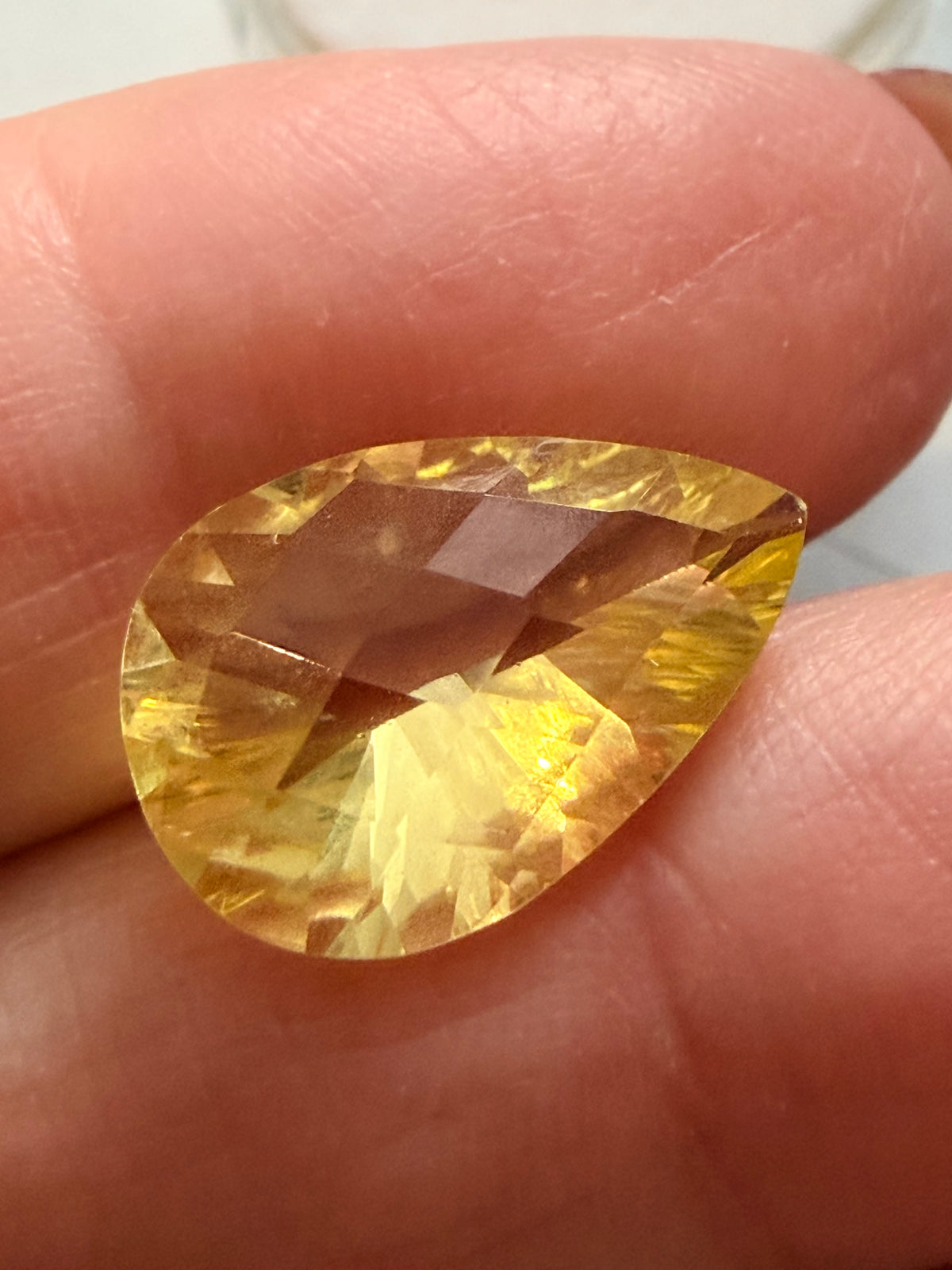 Citrine Lemon Pear Concave Cut Checkerboard Top 16.8 × 11.1mm 6.06ct