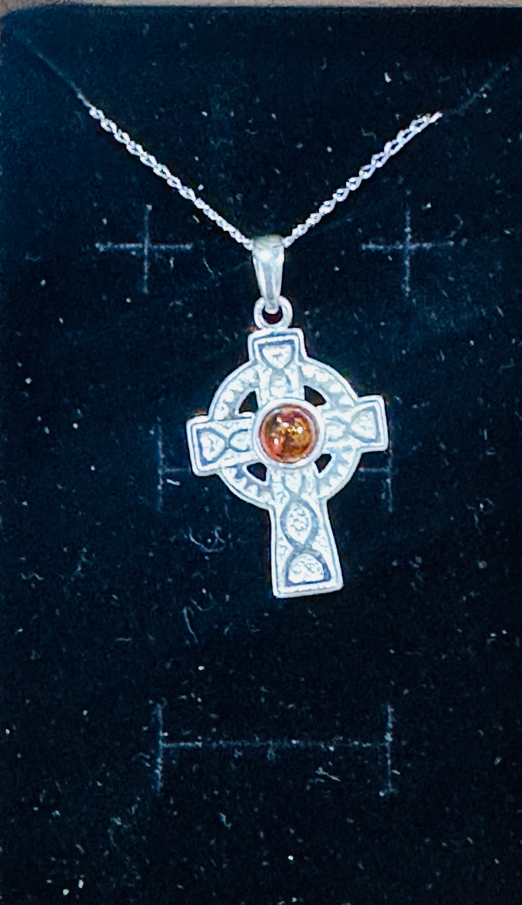 Sterling silver celtic cross with amber 16in chain image 4