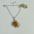 Sterling silver Amber necklace 18in chain image 0