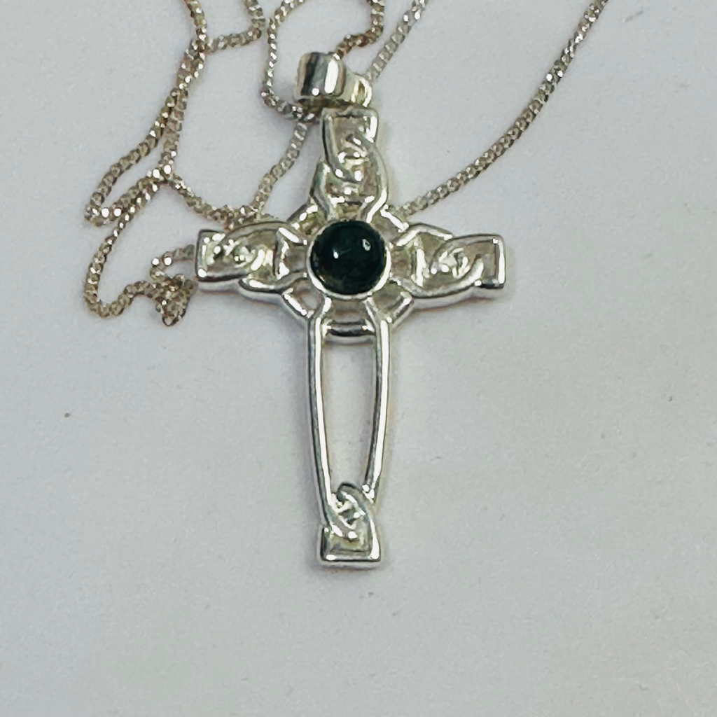 Sterling silver fillergree cross with moss agate  image 2