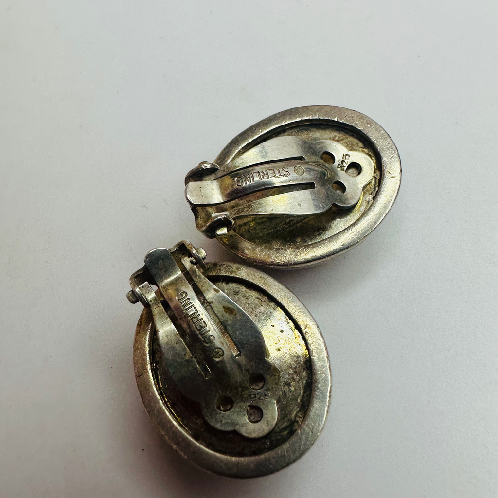 Large Amber earrings clip on in 925 sterling silver image 2