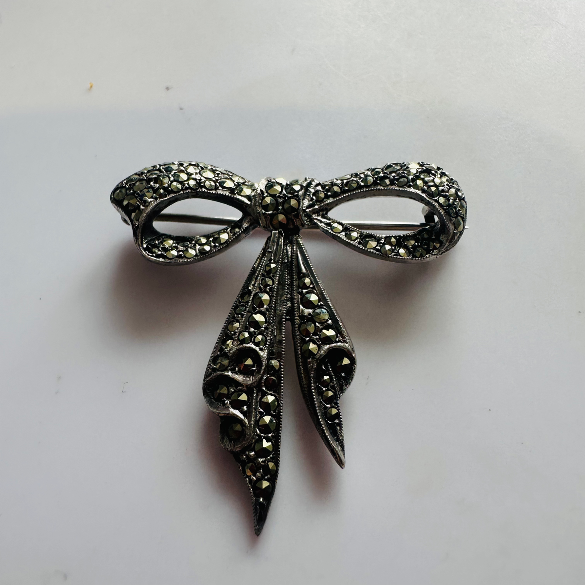Vintage sterling silver marcasite brooch image 0