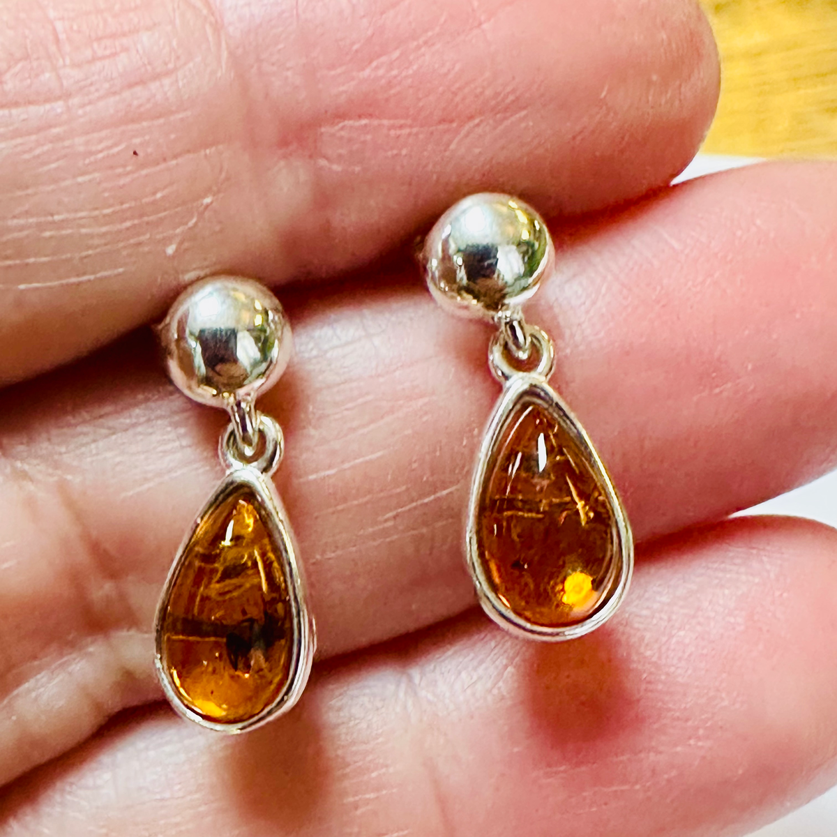 Sterling silver Amber drop earrings 925 image 1
