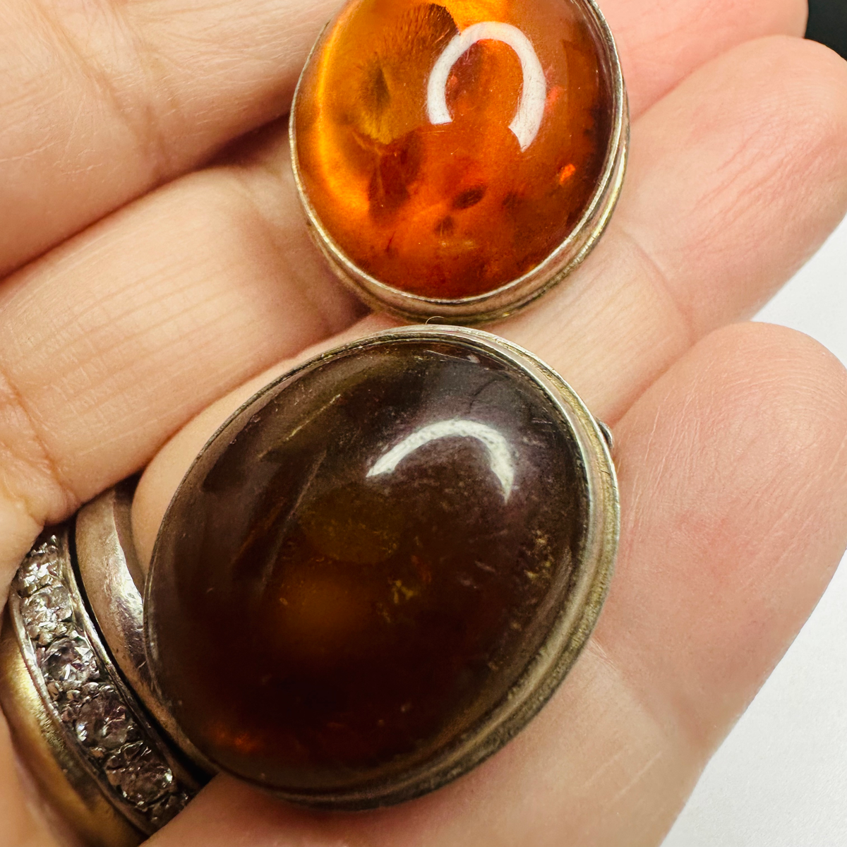 Large Amber earrings clip on in 925 sterling silver image 5