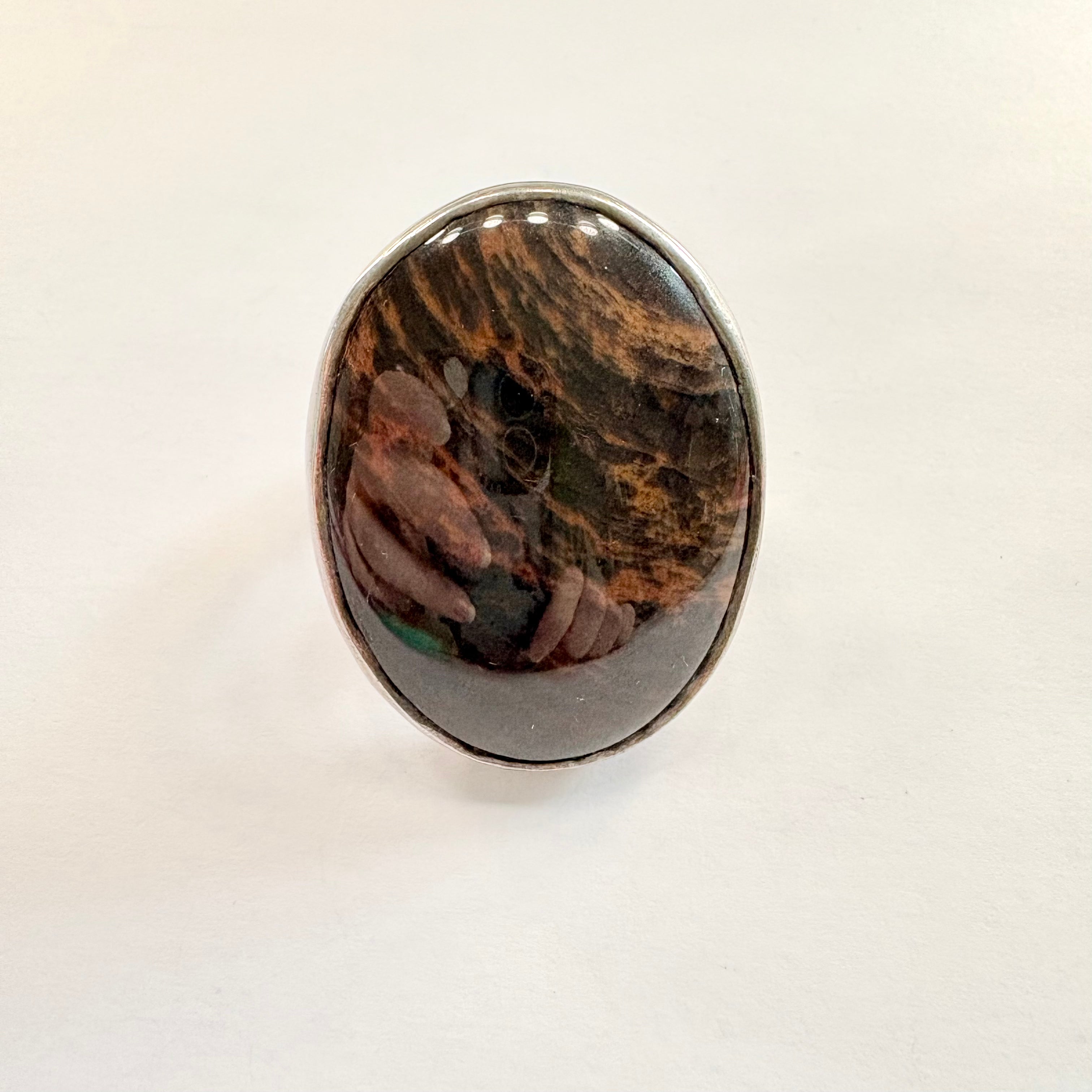 Vintage Mahogany Obsidian Sterling Silver Ring Tiger Striped Large Oval image 0