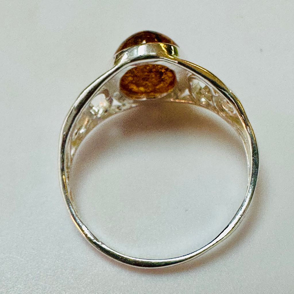 Sterling silver oval Amber ring size Q image 2
