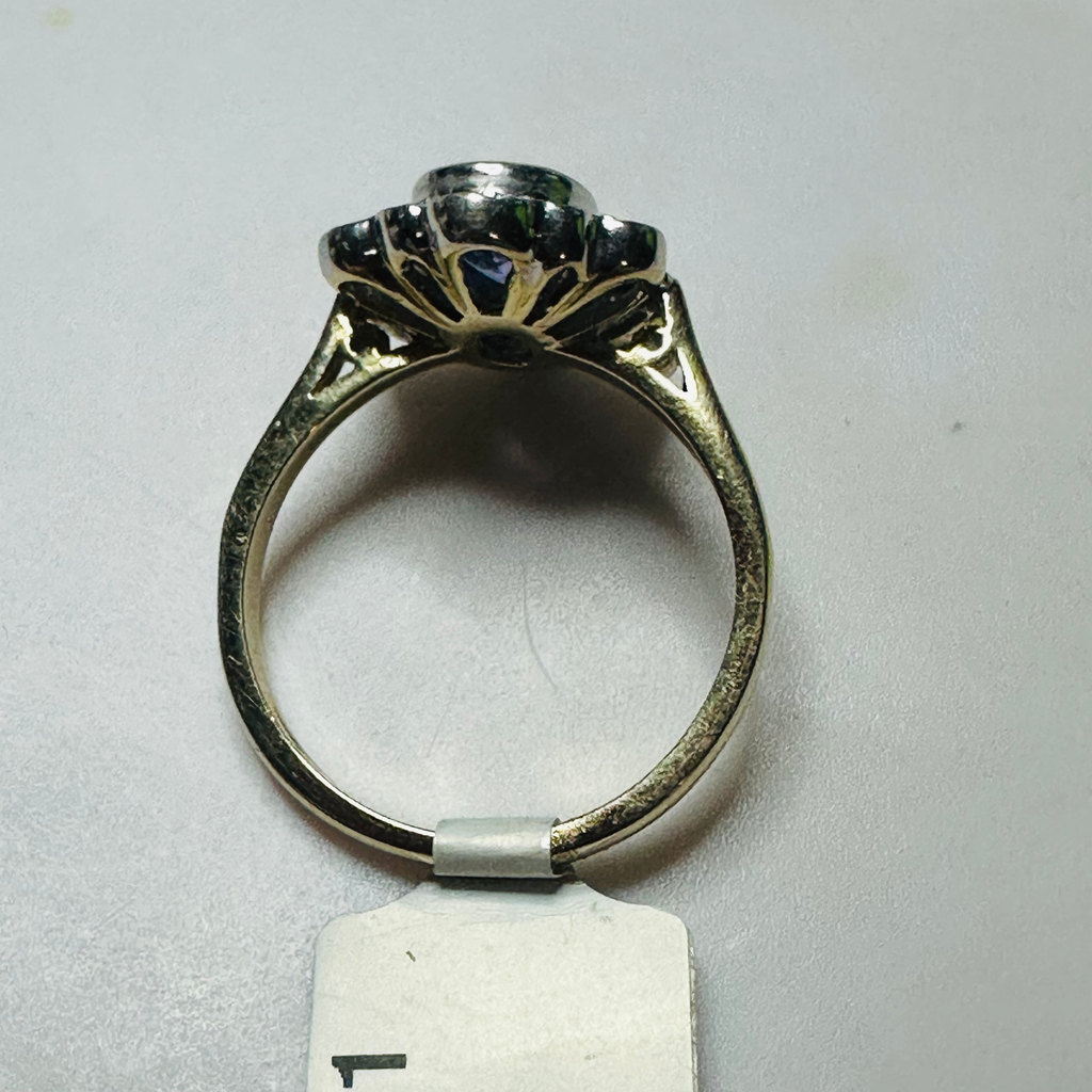 New 9ct Yellow Gold Cornflower Blue Sapphire and Diamond ring sizeN image 4
