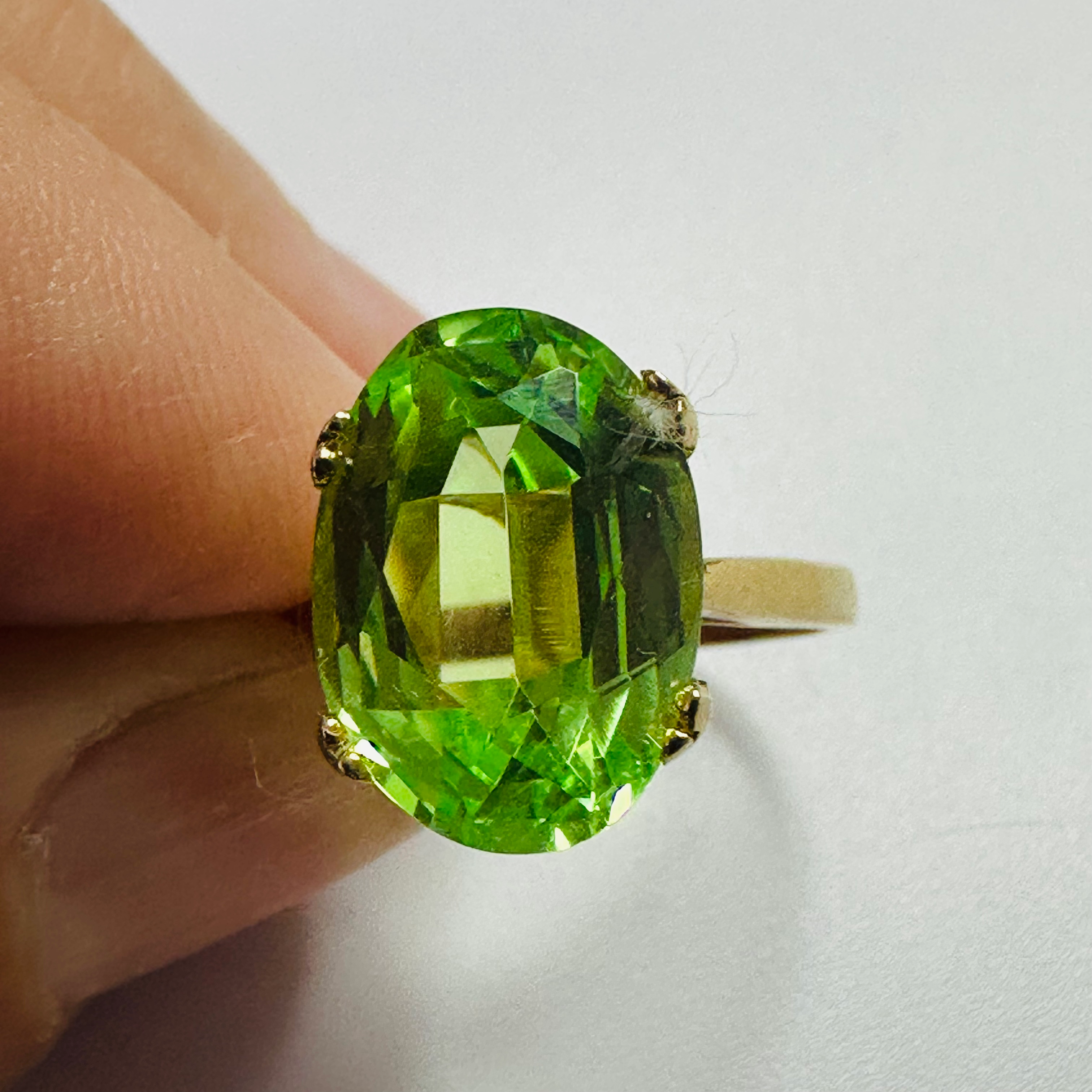 Hand cut Synthetic Sapphire VIVID GREEN 9ct yellow gold ring size N image 2