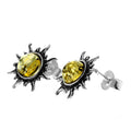 925 Sterling Silver & Genuine Baltic Amber Small Sun Stud Earrings image 0