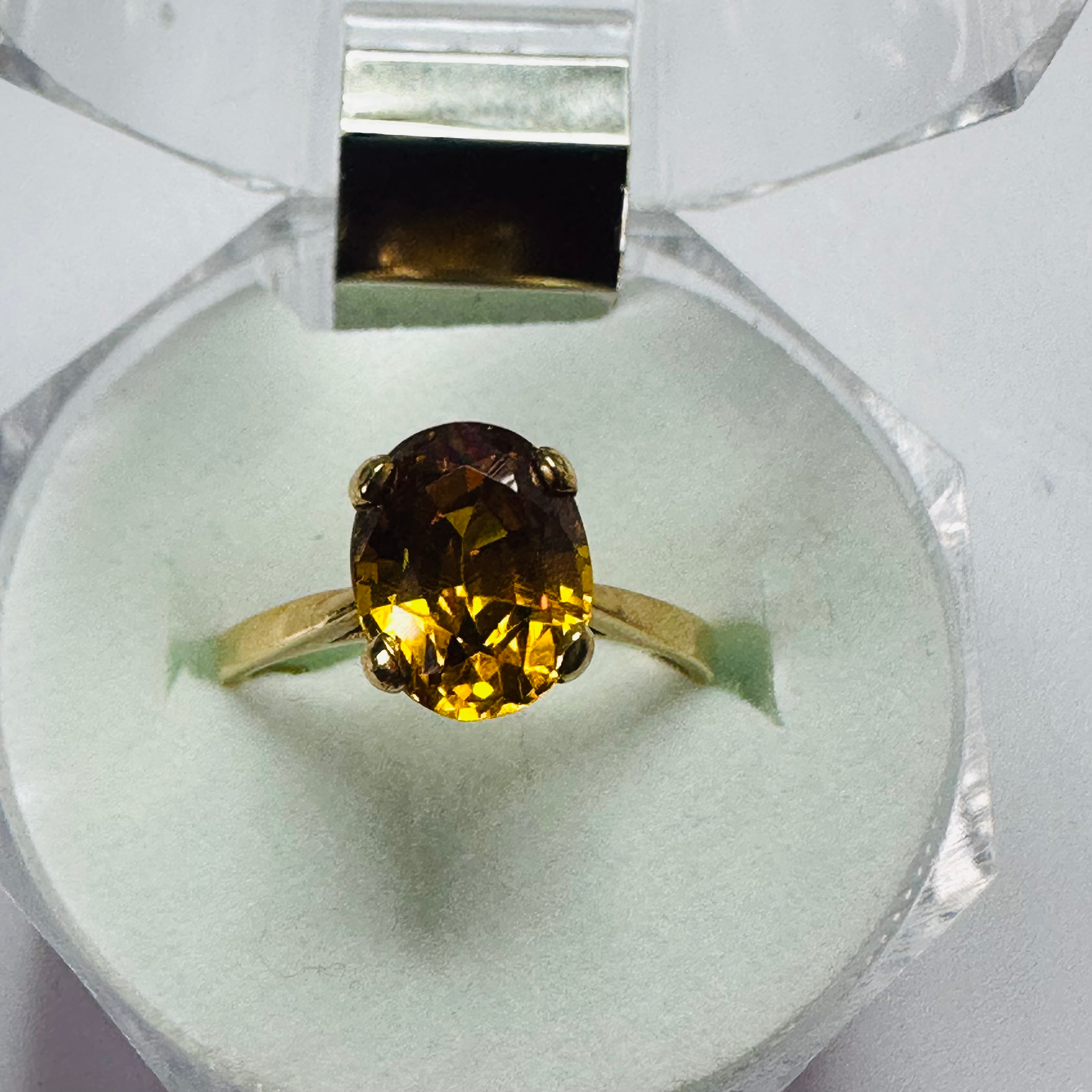 Hand cut Synthetic Sapphire Golden Yellow 9ct yellow gold ring size M image 5