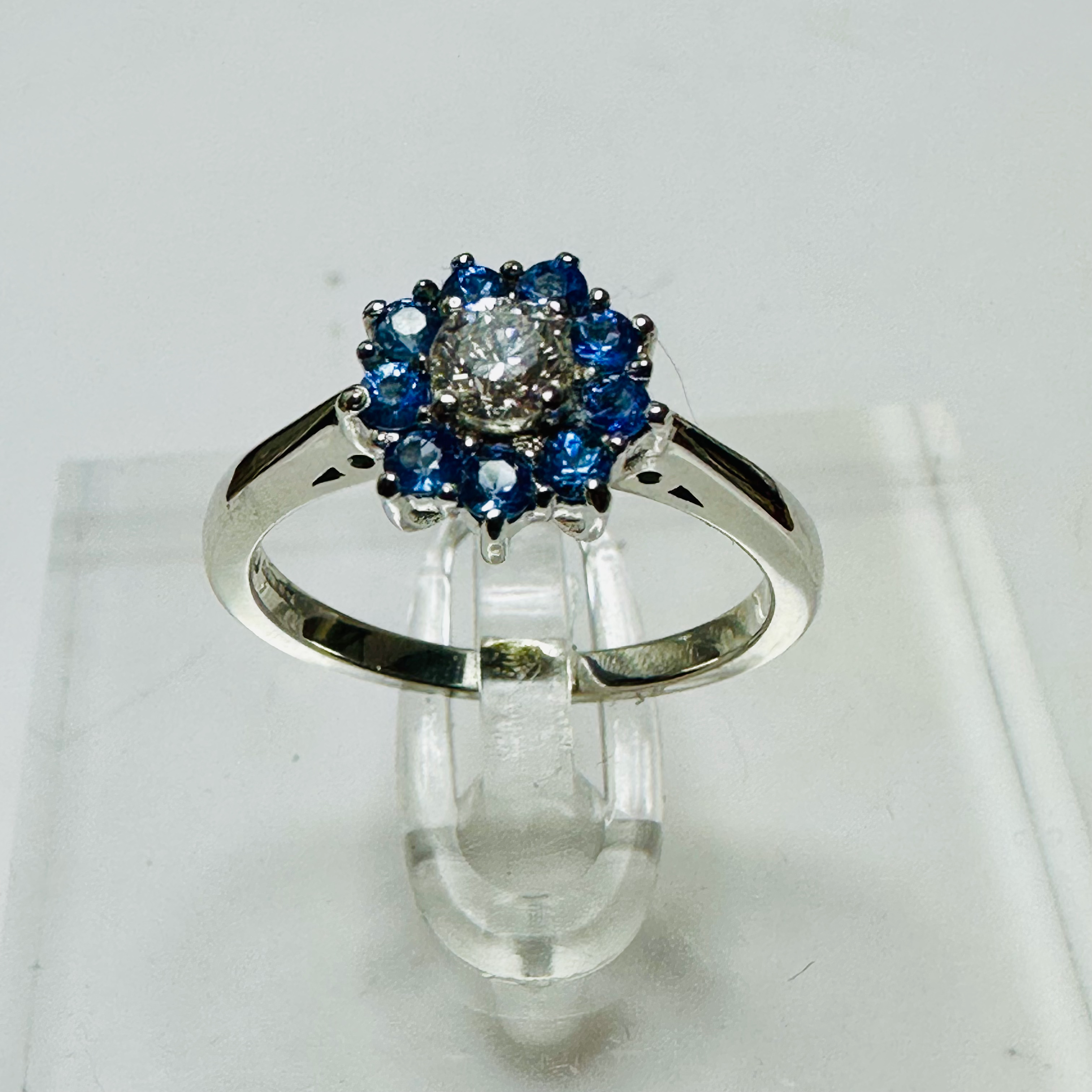 New  Platinum Diamond and Sapphire ring size m image 6