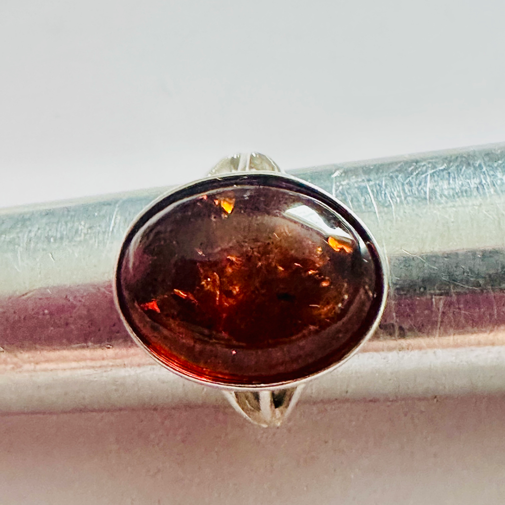 Sterling silver oval Amber gemstone ring size O image 6