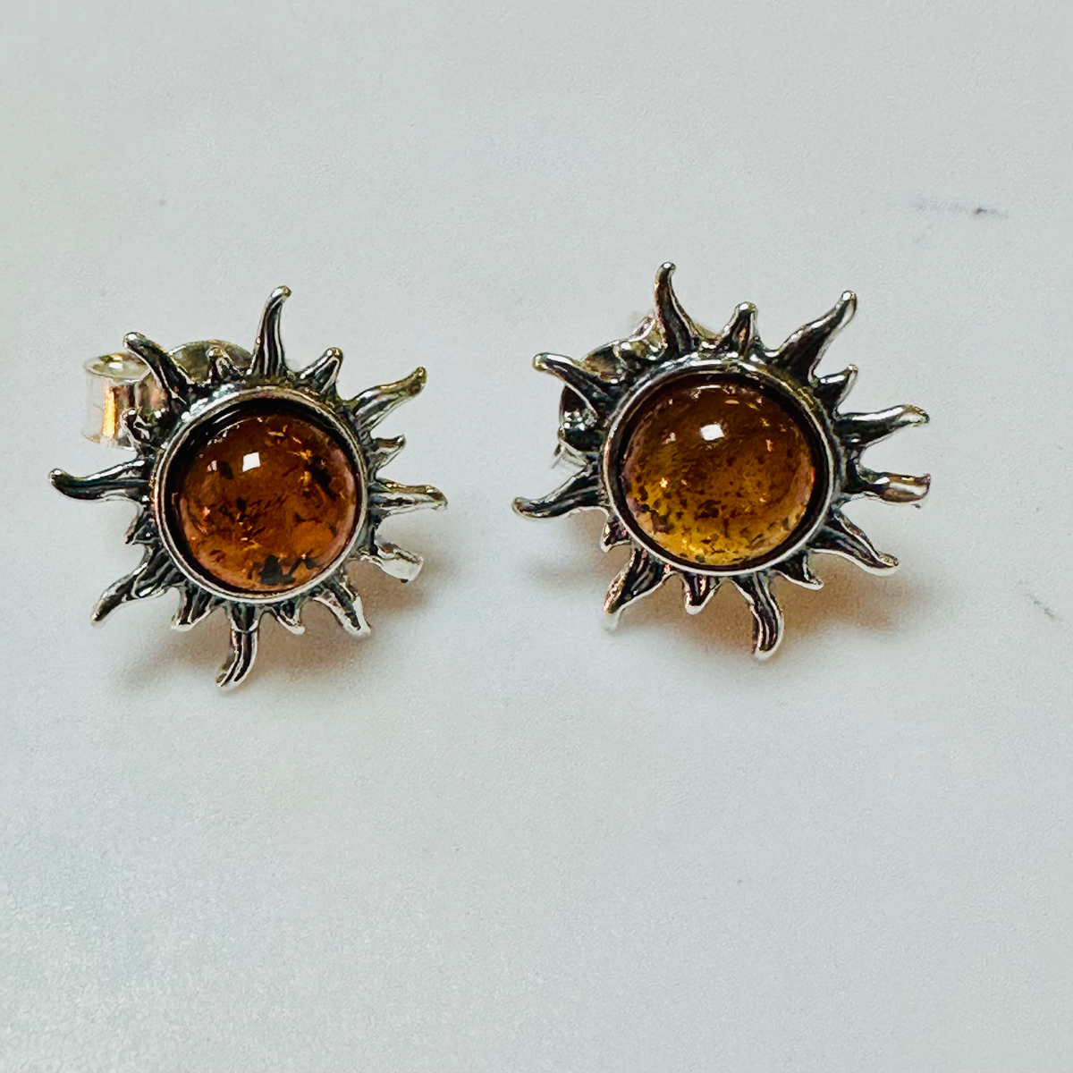 Sterling silver Amber sunburst earrings 925 image 5