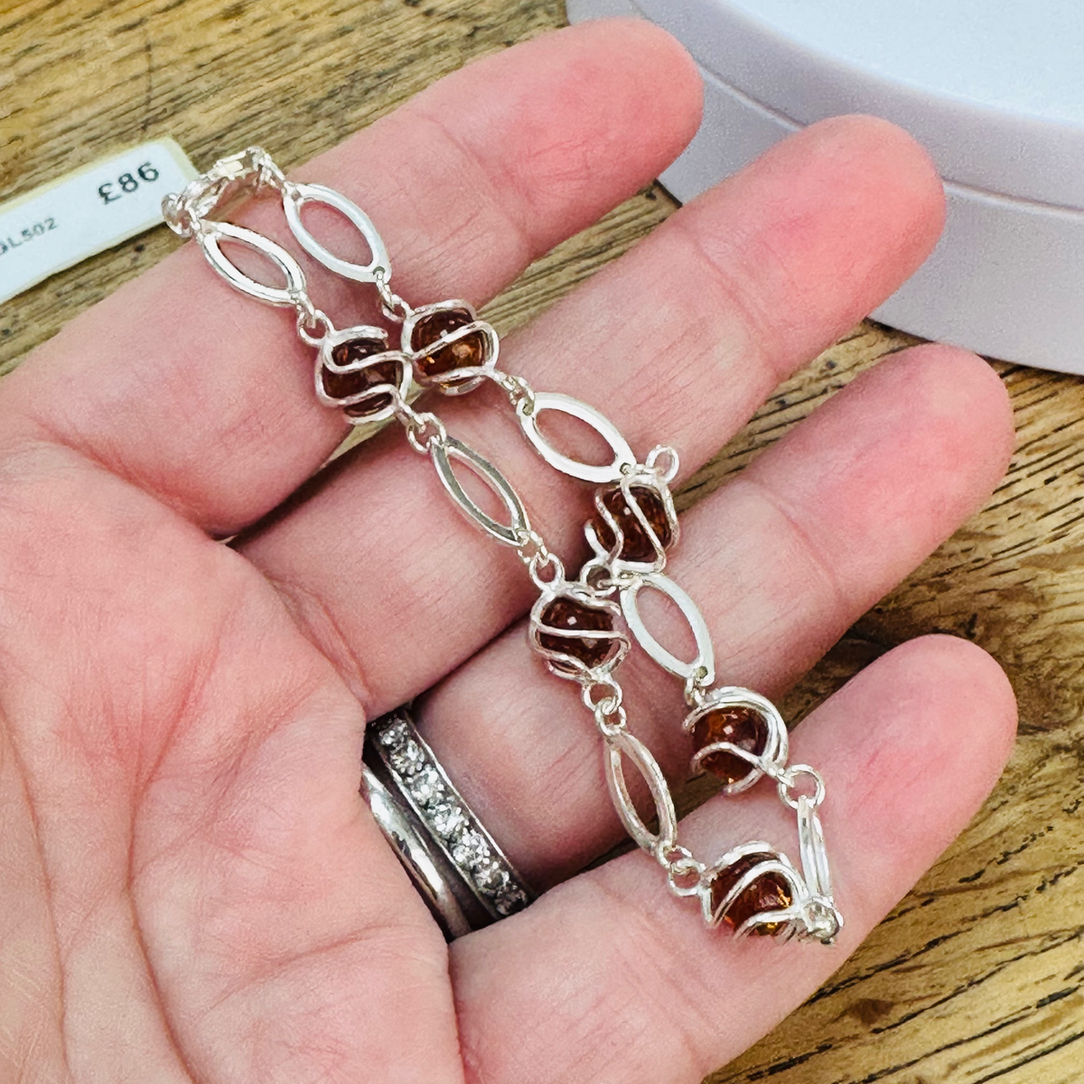 New Sterling Silver Amber Cognac Bracelet 8 inch adjustable image 2