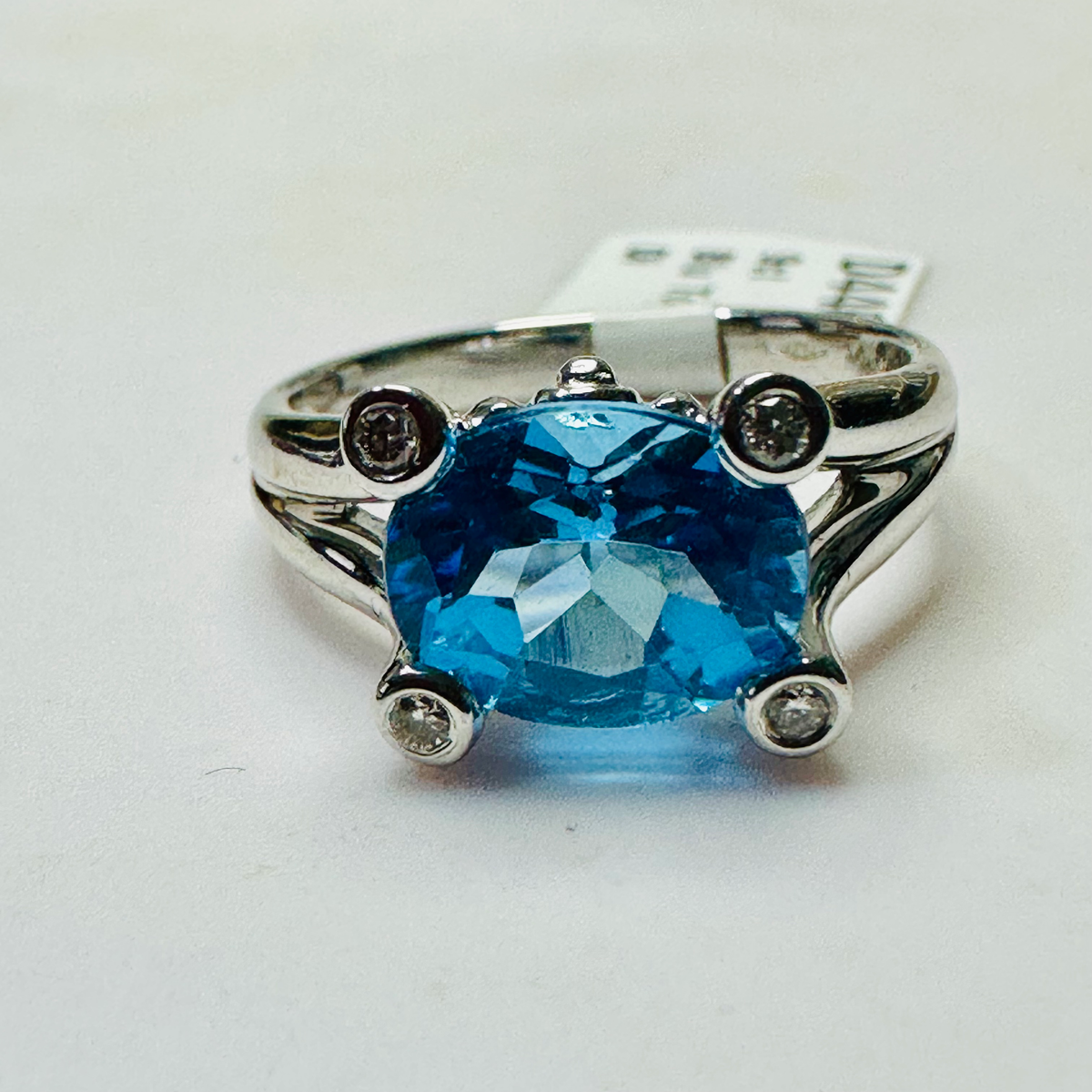 NEW 9ct Blue Topaz and Diamond Ring Size N 1/2 image 1
