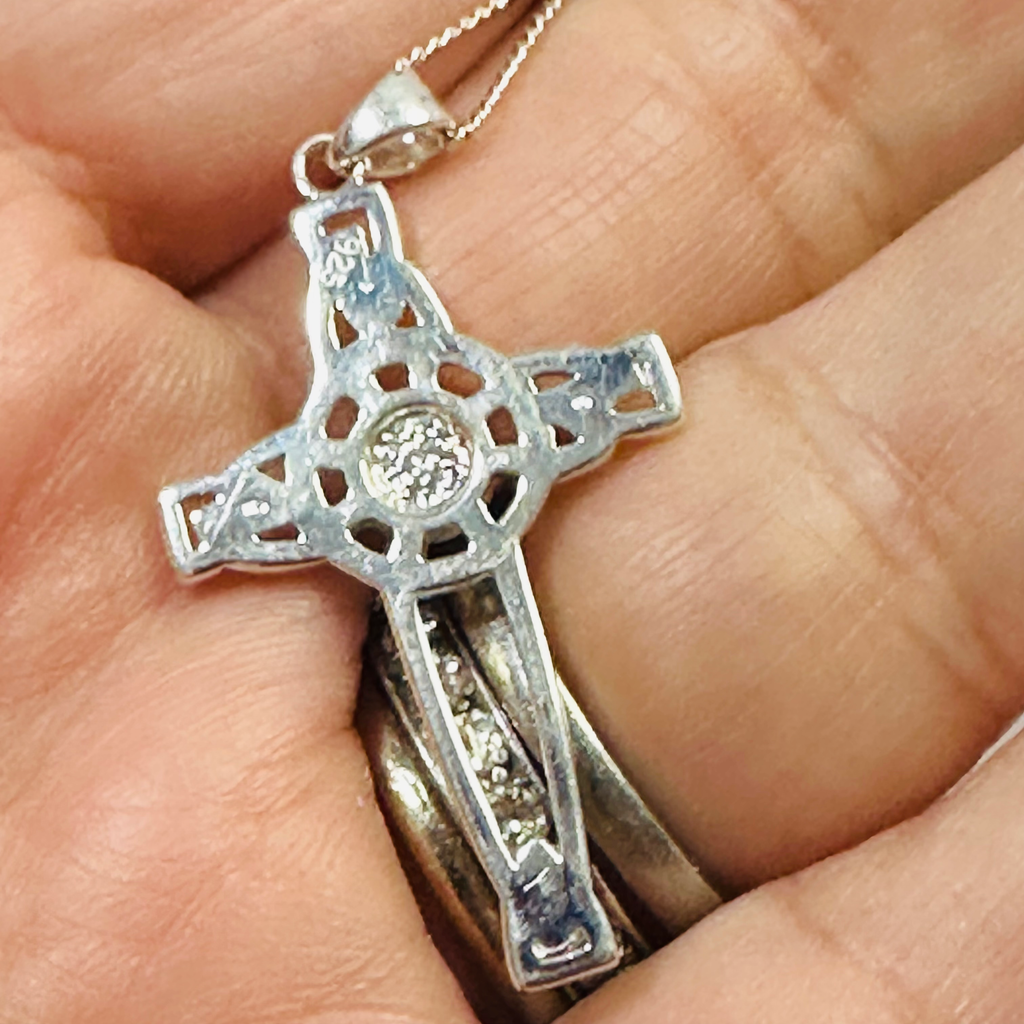 Sterling silver fillergree cross with moss agate  image 4