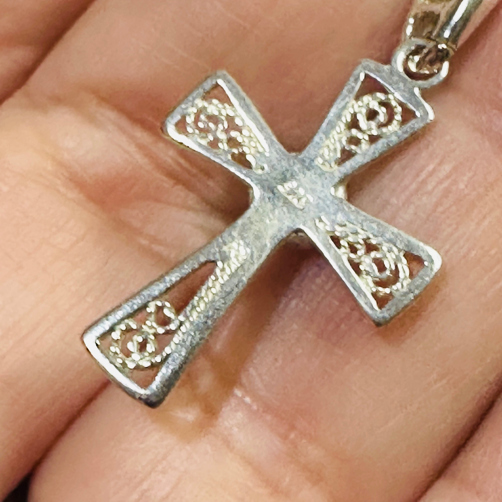Sterling silver fillergre moss agte cross 16 in chain  image 2
