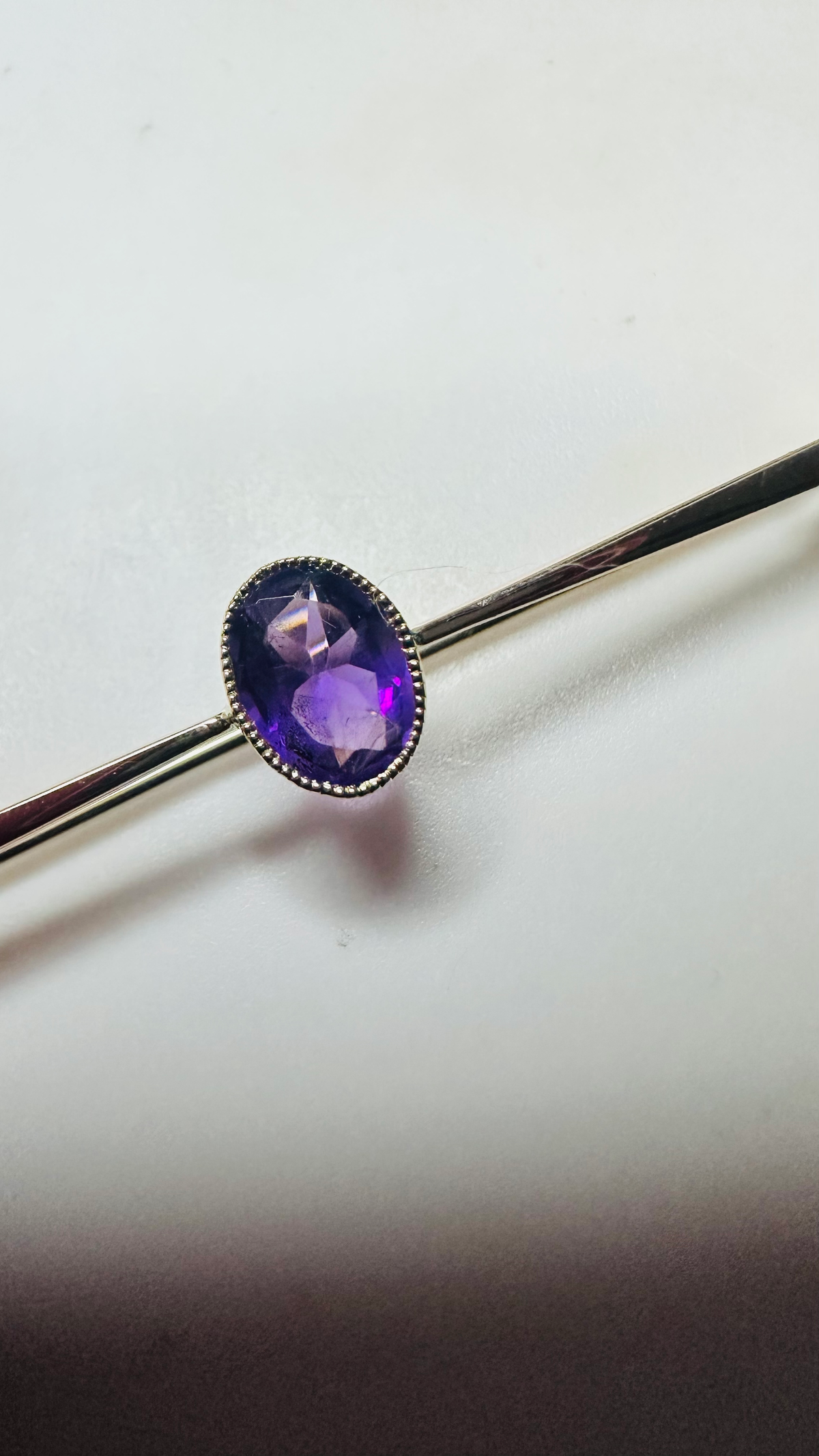 9ct yellow gold and Amethyst brooch 55 mm mill grain setting image 3