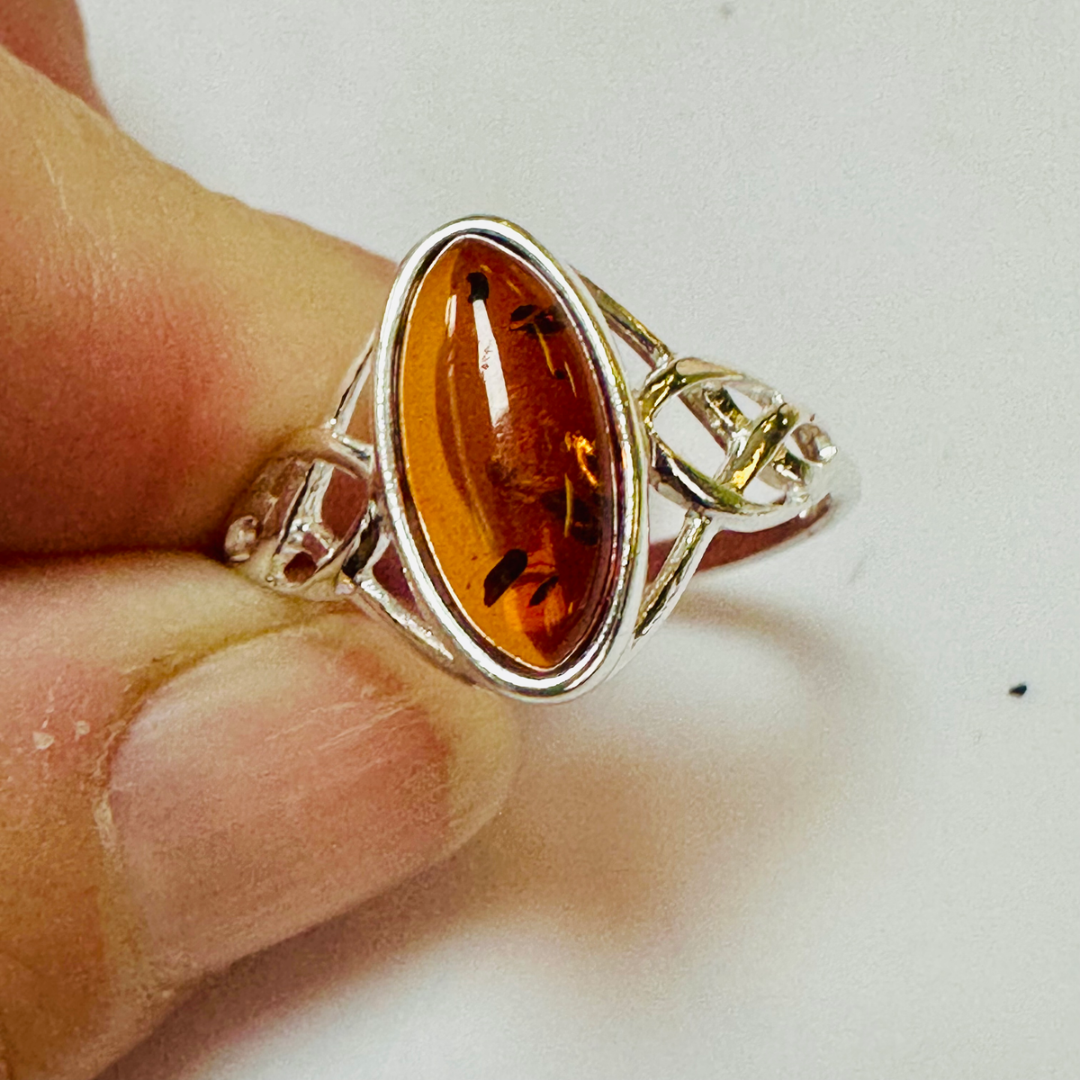 Sterling silver long Amber Oval ring S image 1