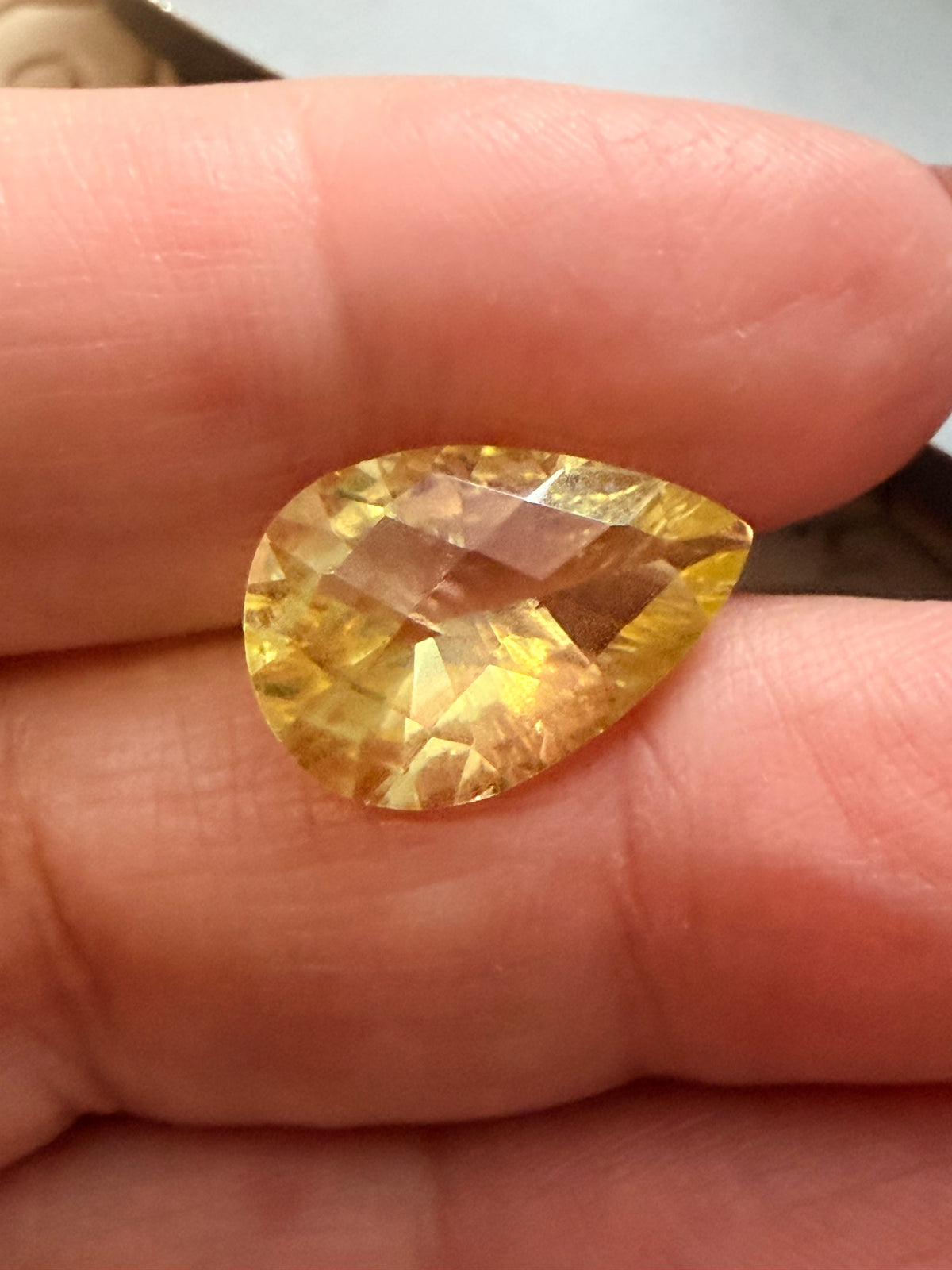 Citrine Lemon Pear Concave Cut Checkerboard Top 16.8 × 11.1mm 6.06ct