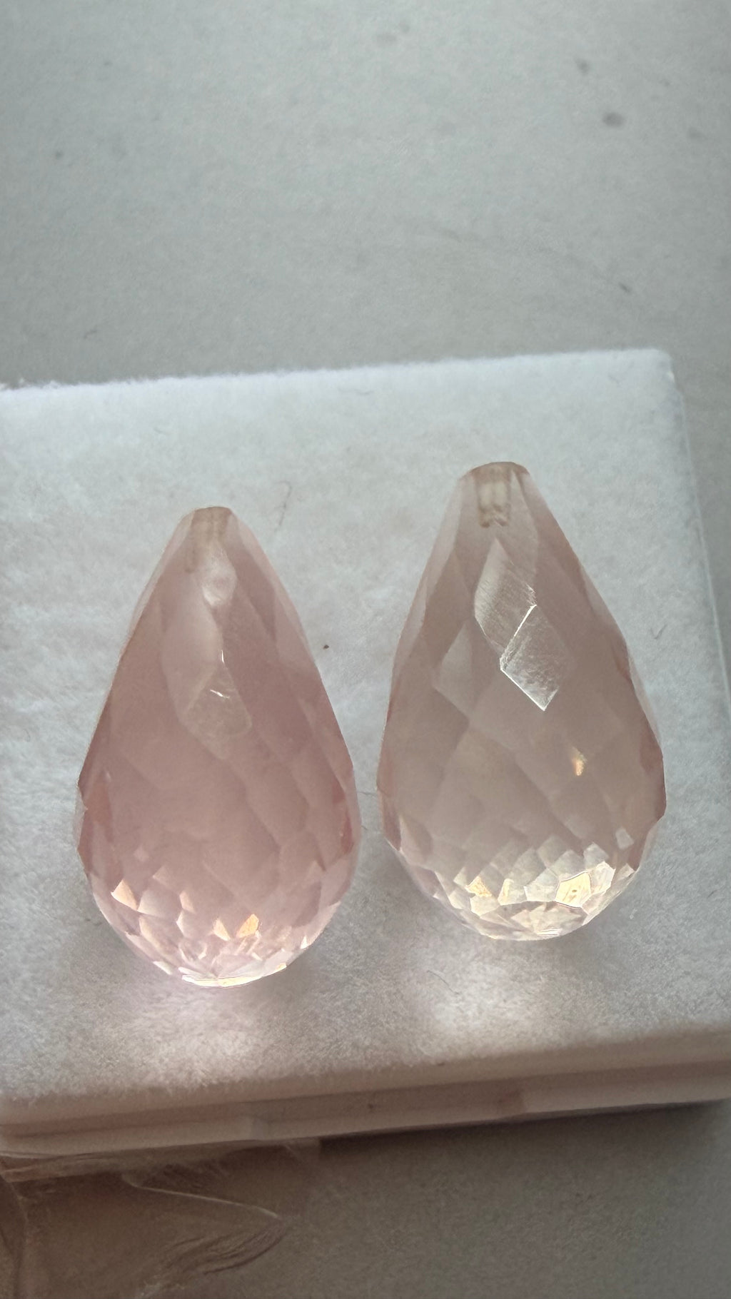 Rose Quartz Briollette Pair 16mm × 9mm 15.45cts Total