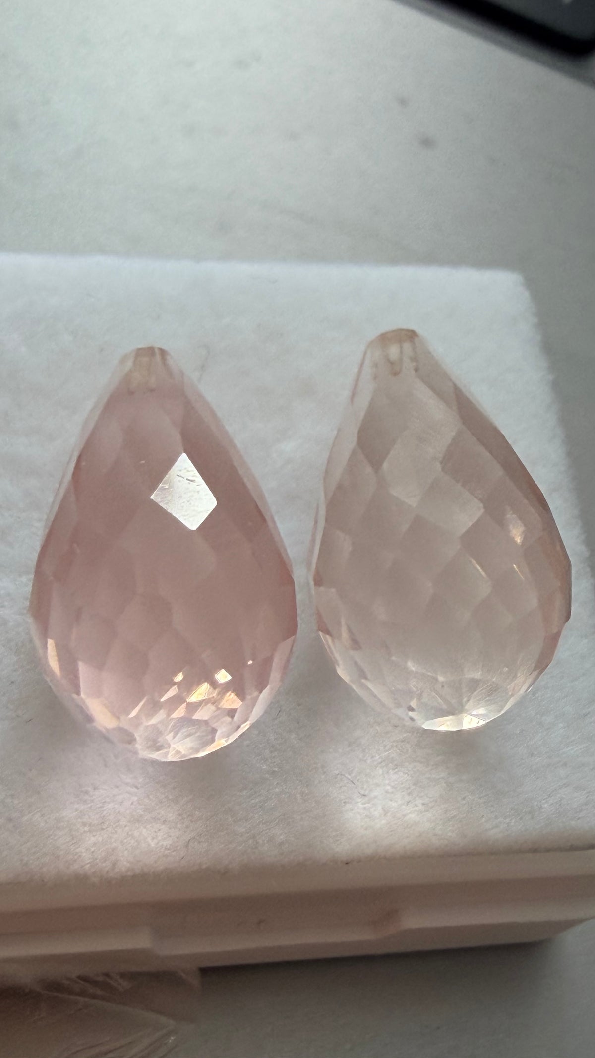 Rose Quartz Briollette Pair 16mm × 9mm 15.45cts Total