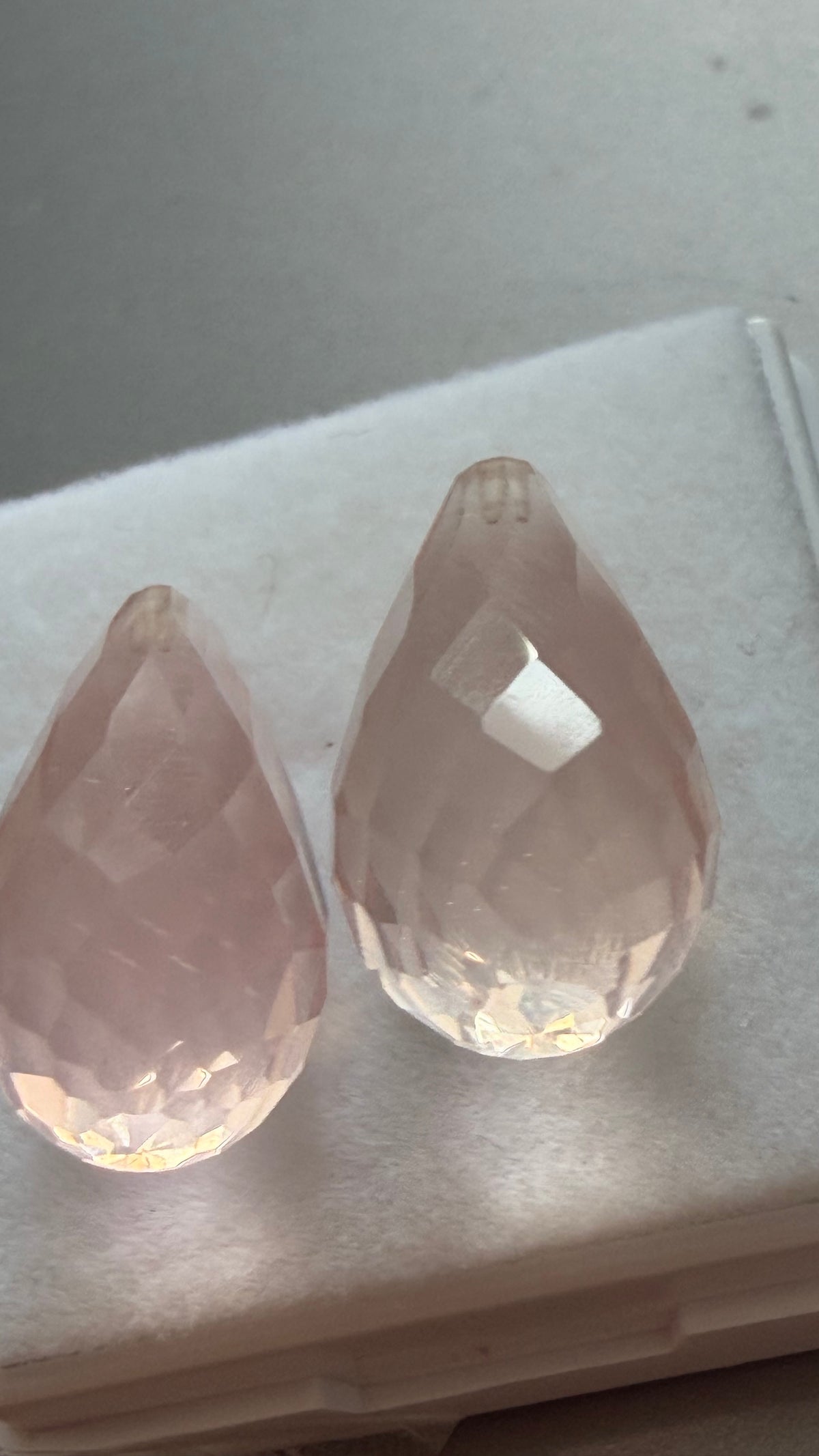 Rose Quartz Briollette Pair 16mm × 9mm 15.45cts Total