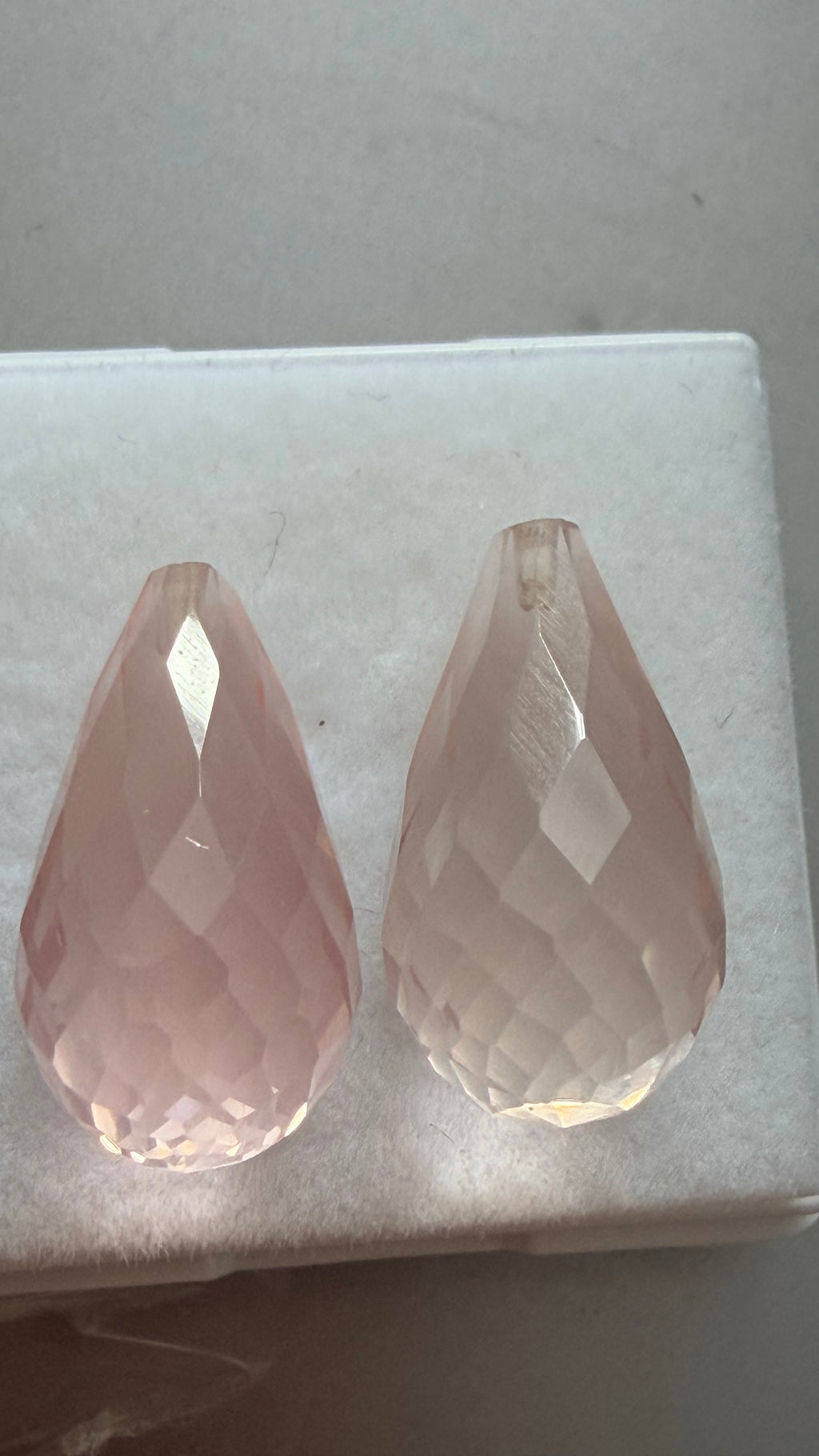 Rose Quartz Briollette Pair 16mm × 9mm 15.45cts Total
