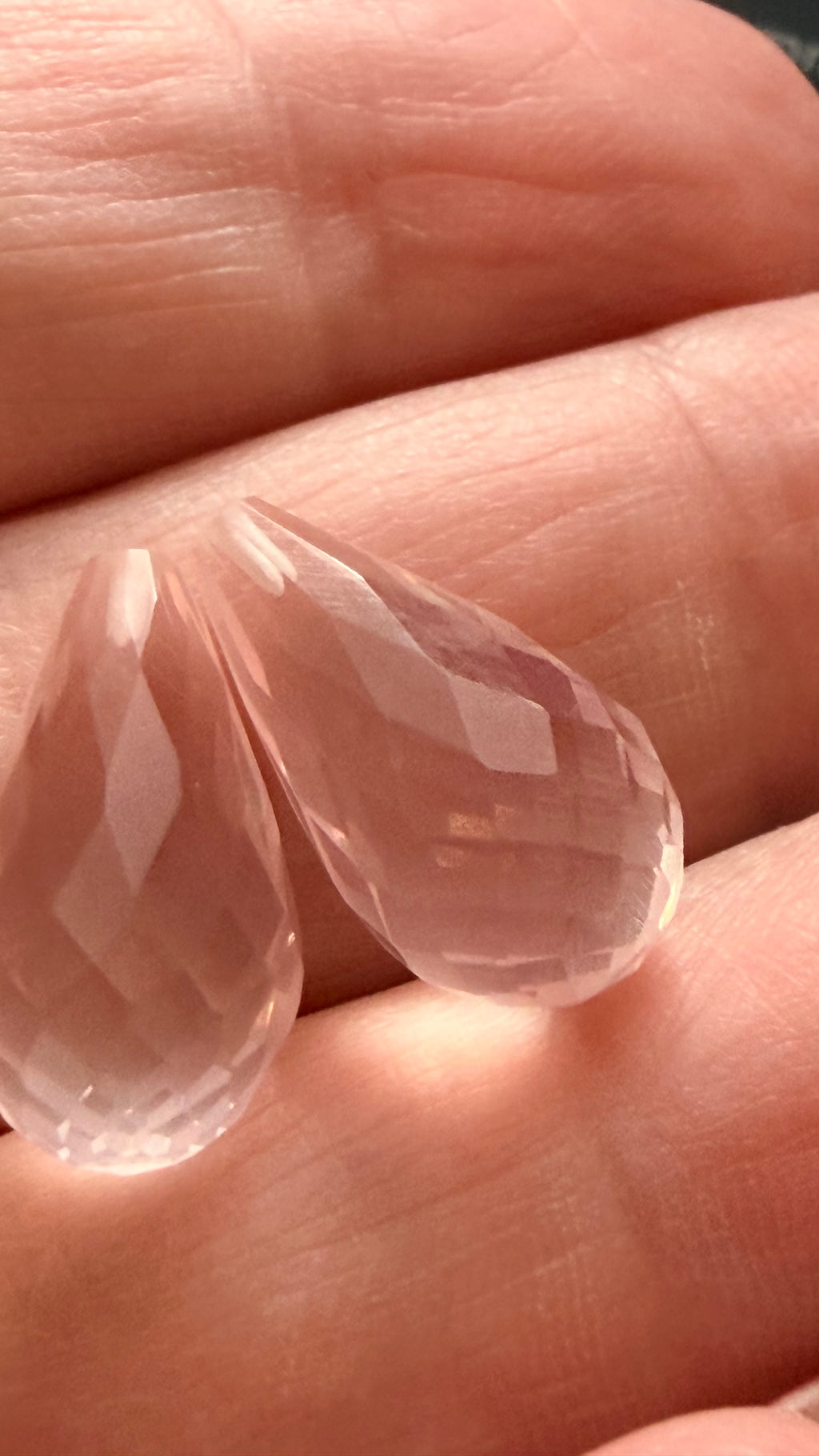 Rose Quartz Briollette Pair 16mm × 9mm 15.45cts Total