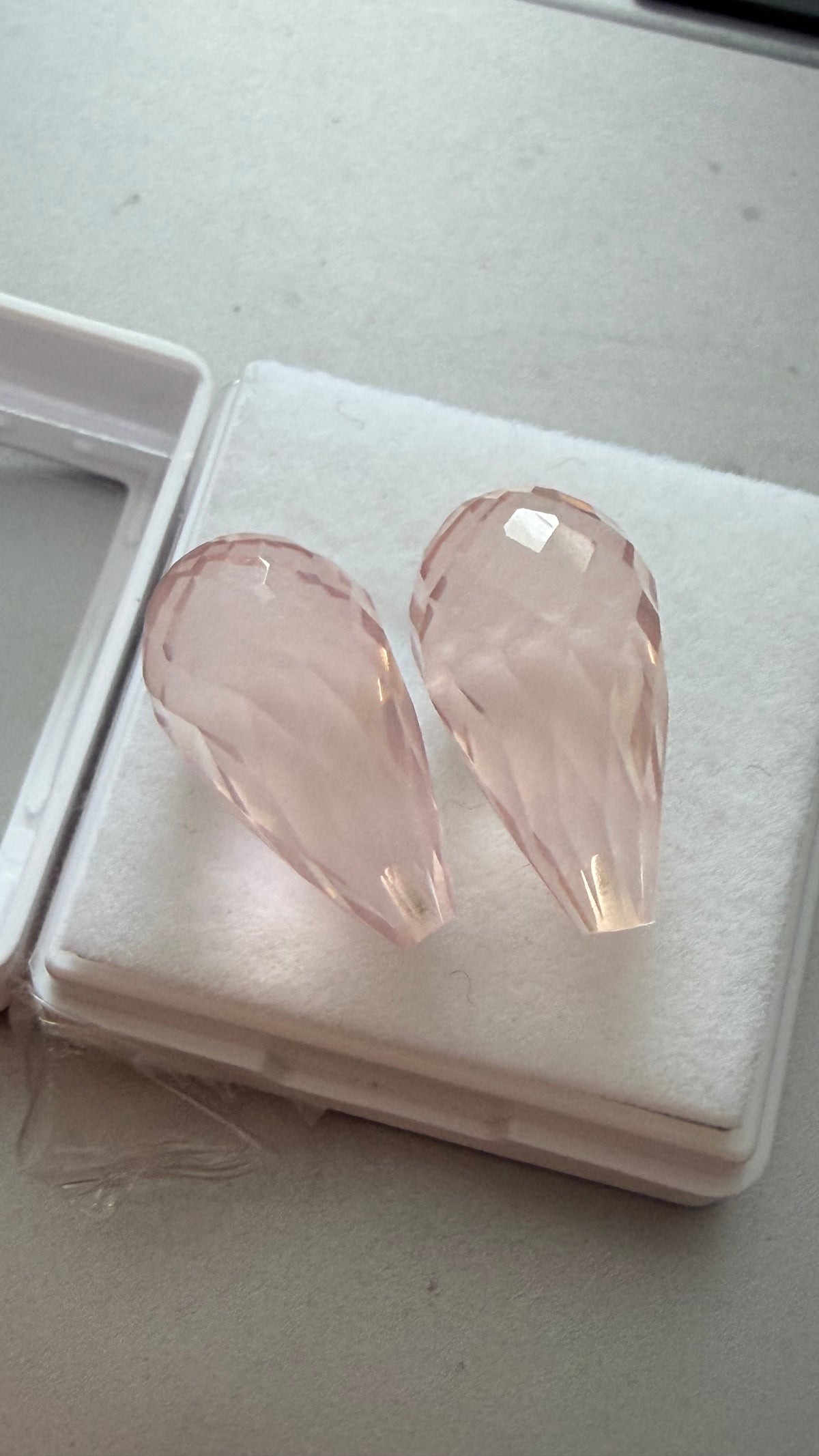 Rose Quartz Briollette Pair 16mm × 9mm 15.45cts Total